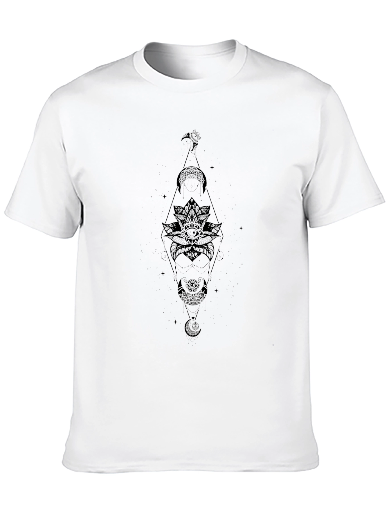 Mens Black Graphic Tee - Moon Phases Lotus