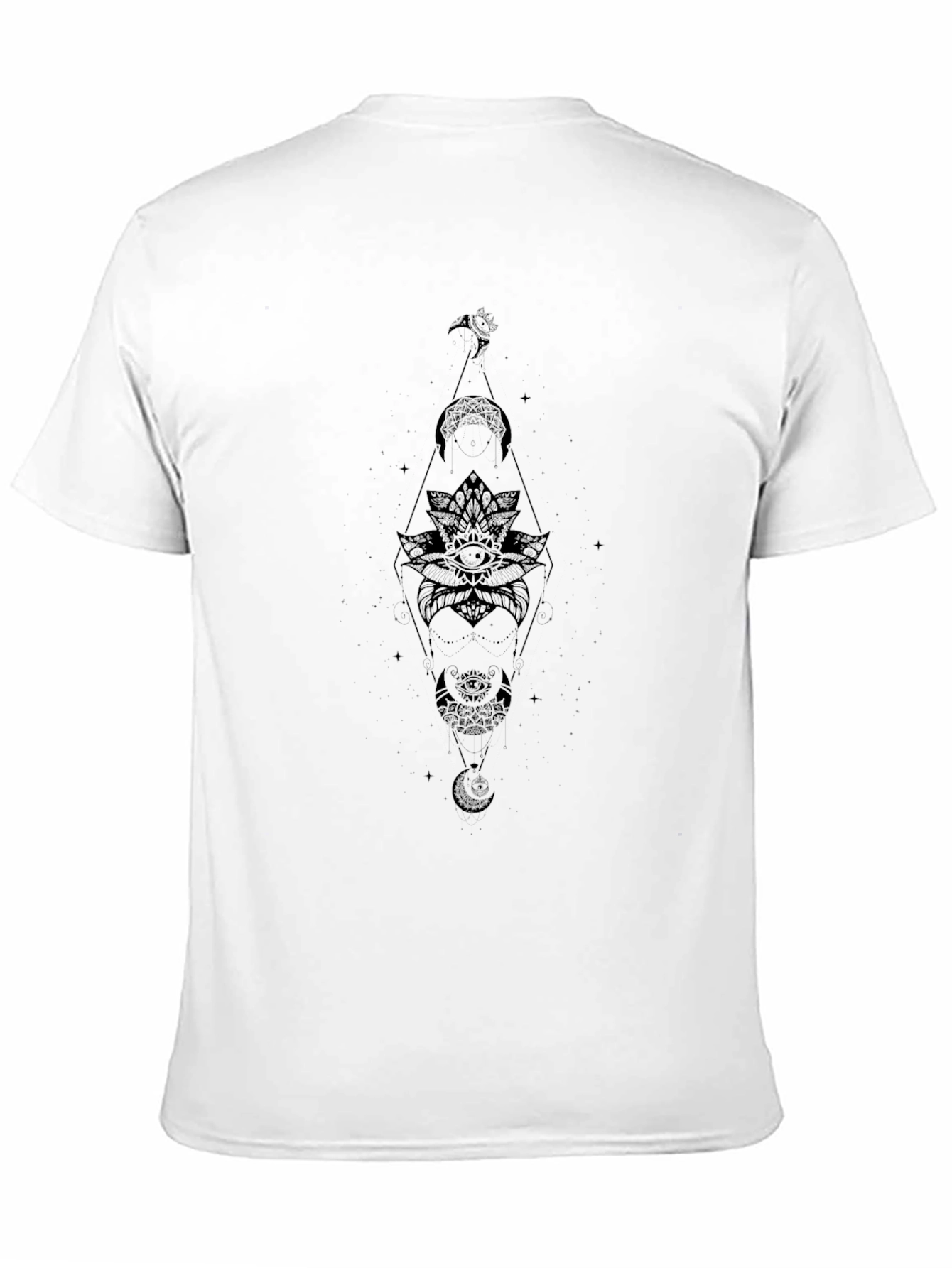 Mens Black Graphic Tee - Moon Phases Lotus