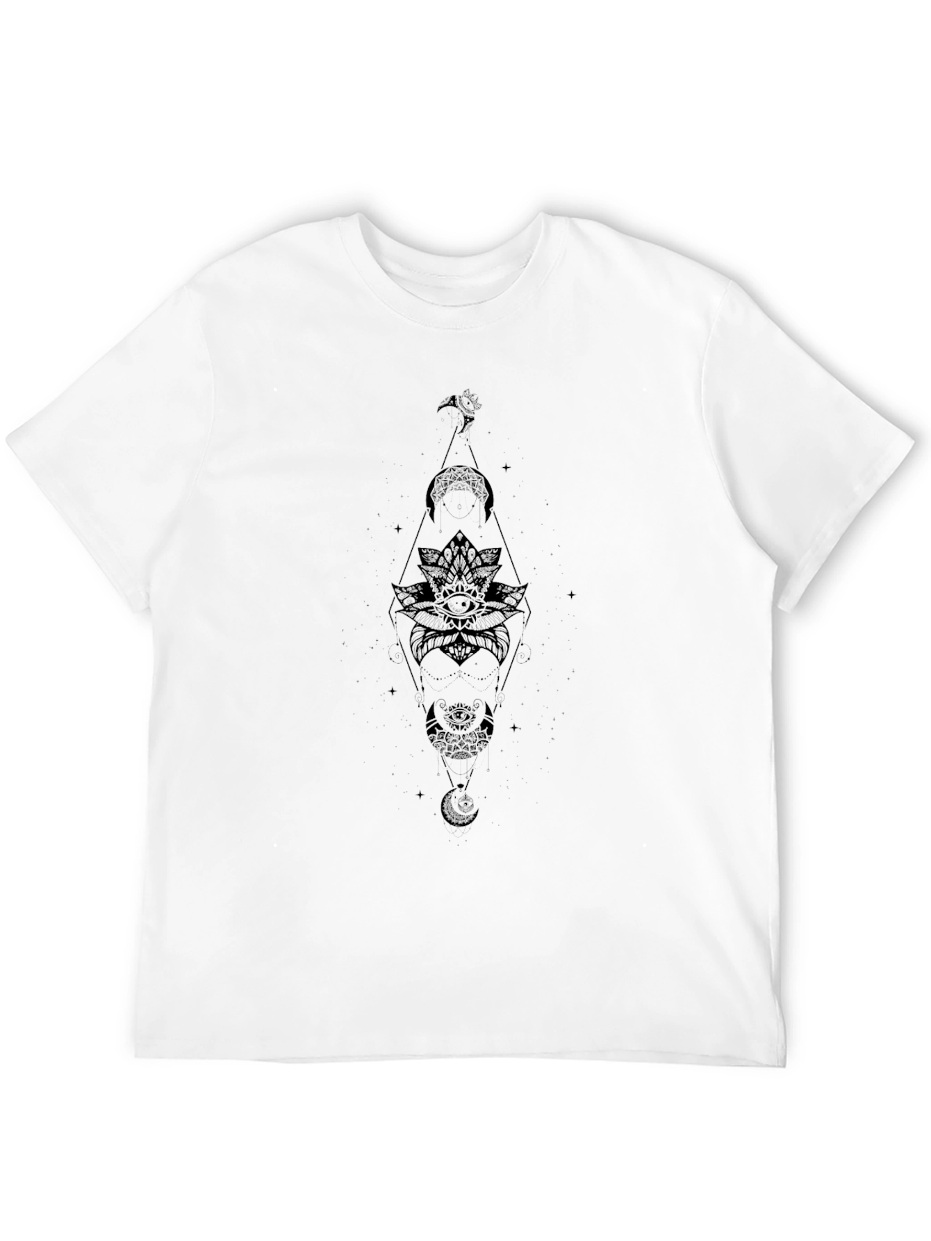 Mens Black Graphic Tee - Moon Phases Lotus