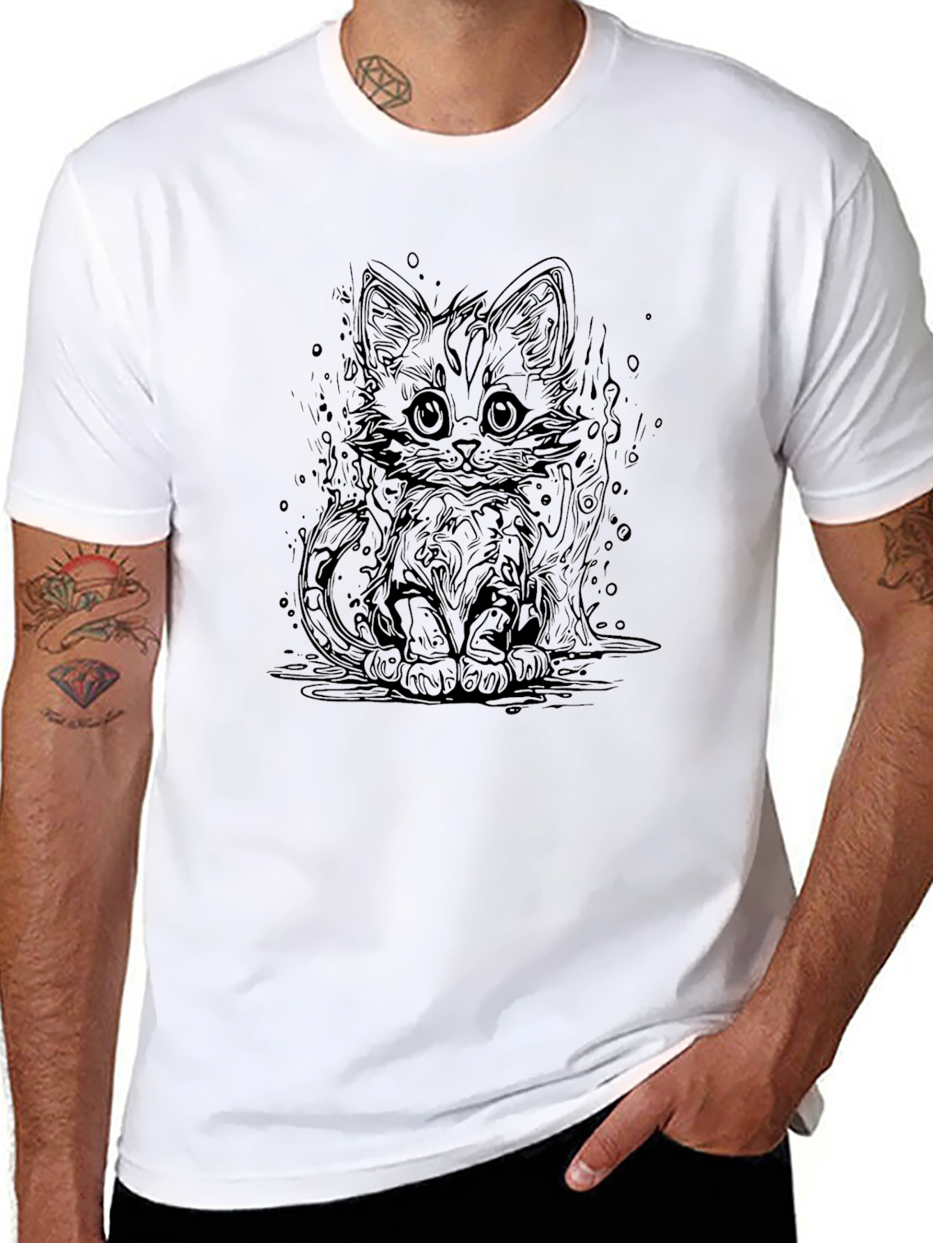 Cute Kitten Graphic Black T-Shirt