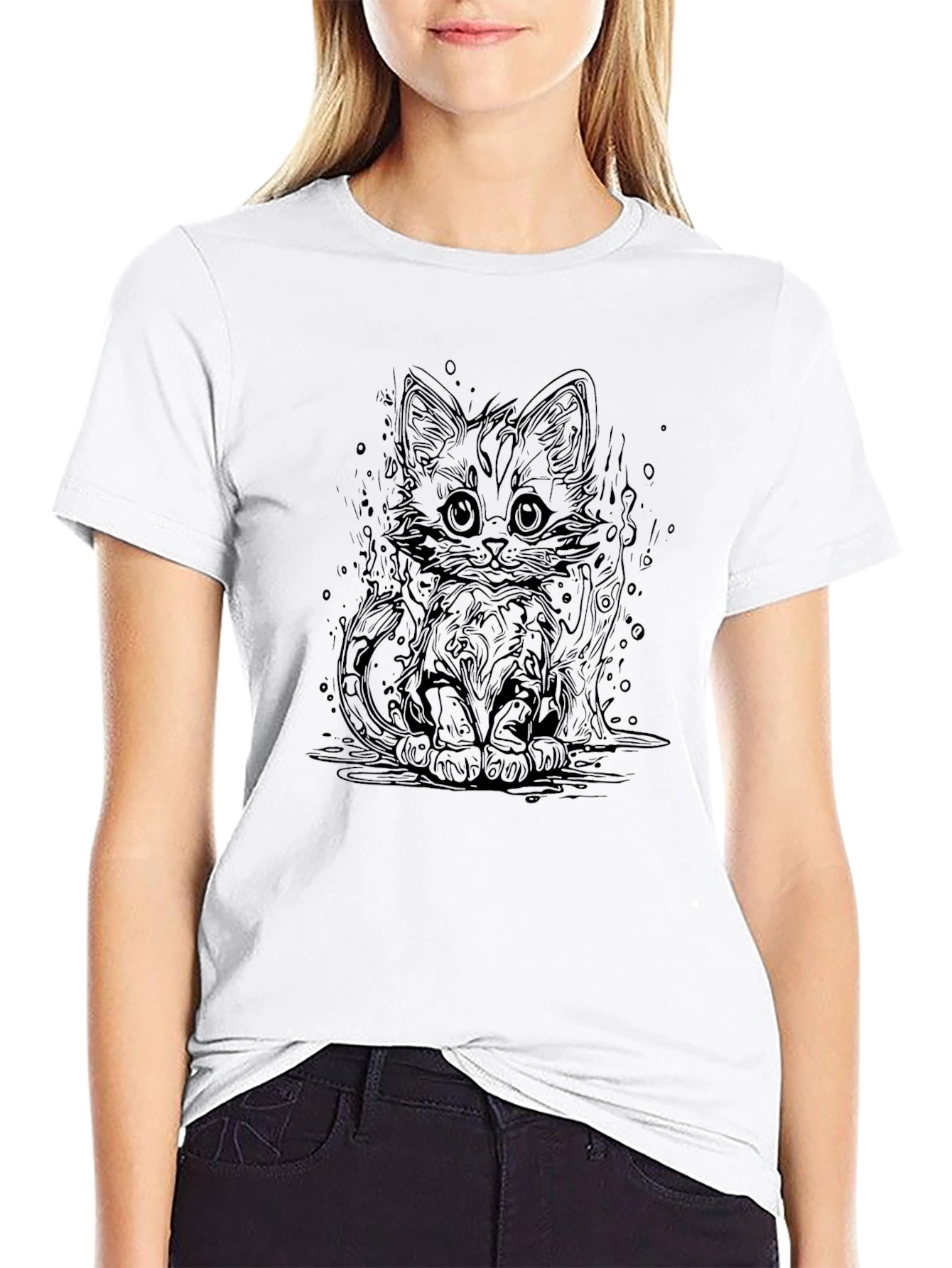 Cute Kitten Graphic Black T-Shirt