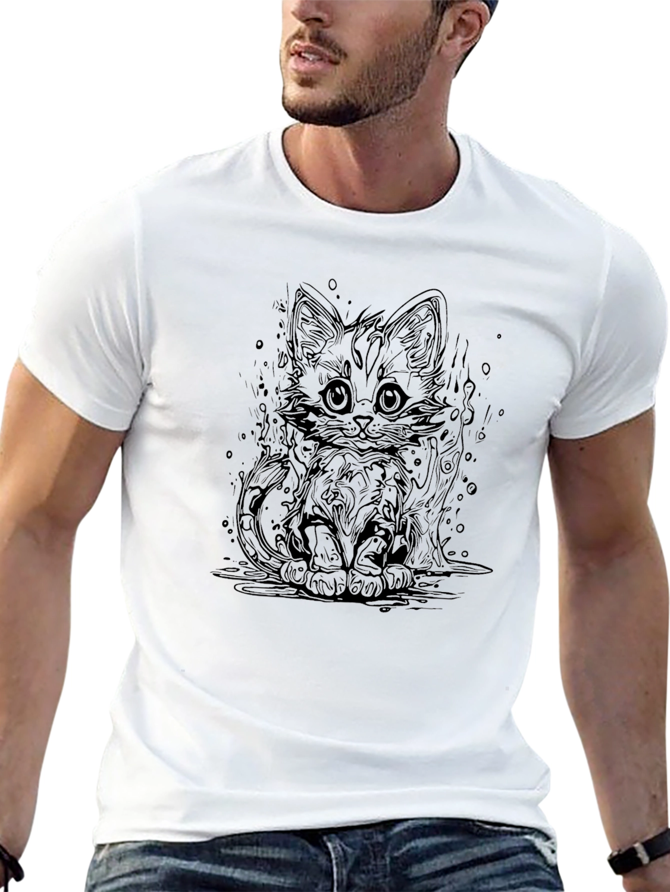 Cute Kitten Graphic Black T-Shirt