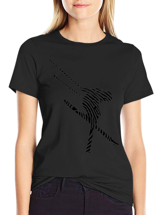 Abstract Skier Black T-Shirt - Unique Design