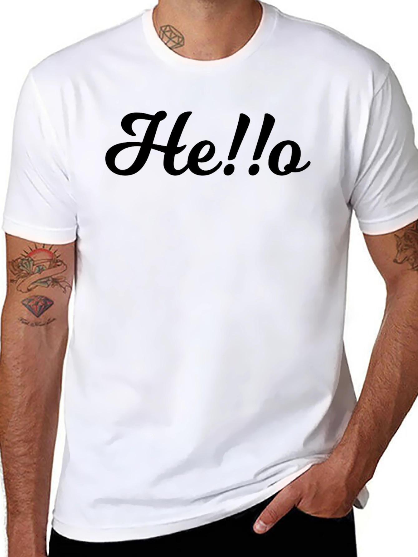 Mens He!!o Black Crewneck T-Shirt - Unique Slogan Tee
