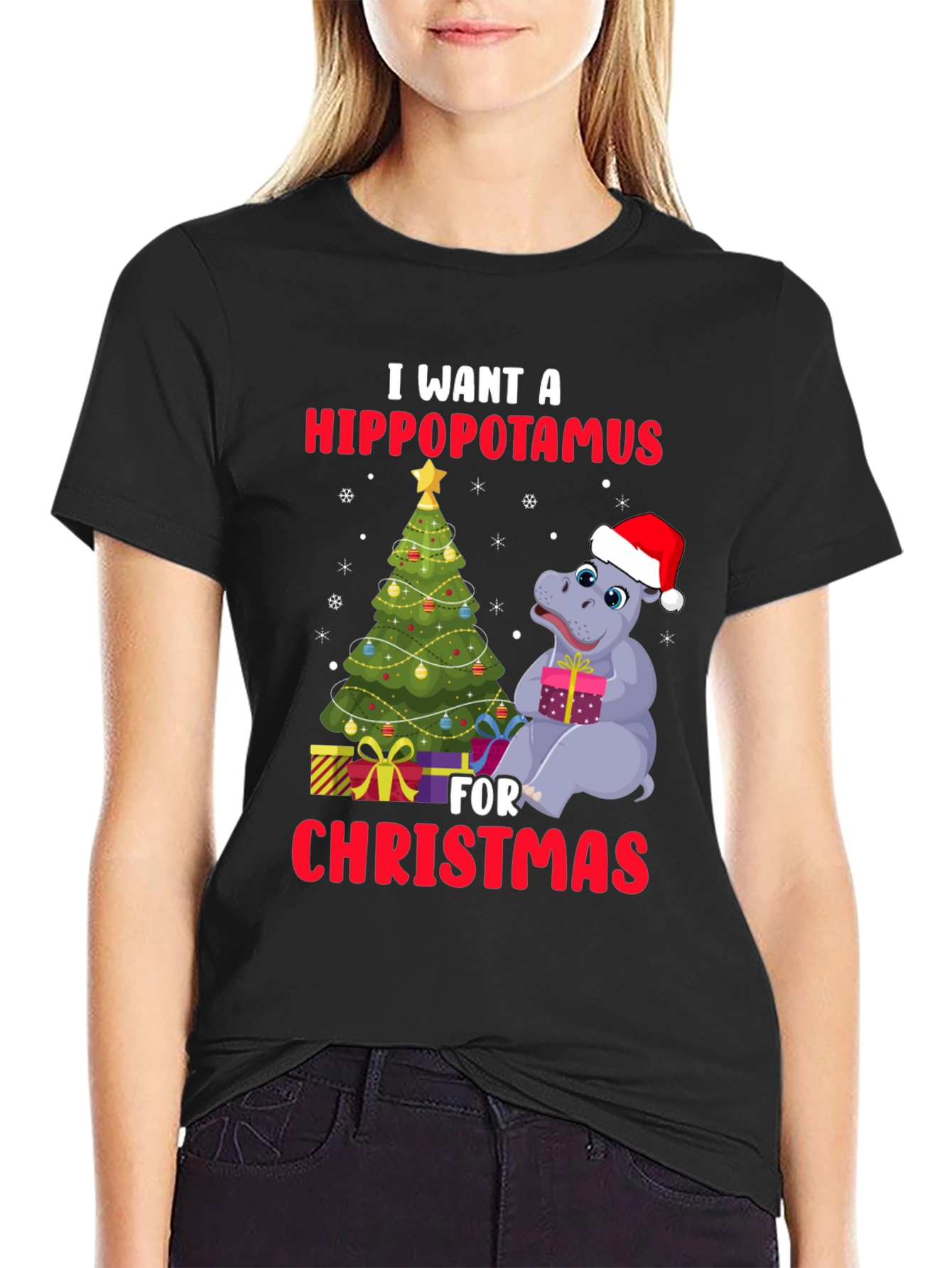 Hippopotamus Christmas T-Shirt