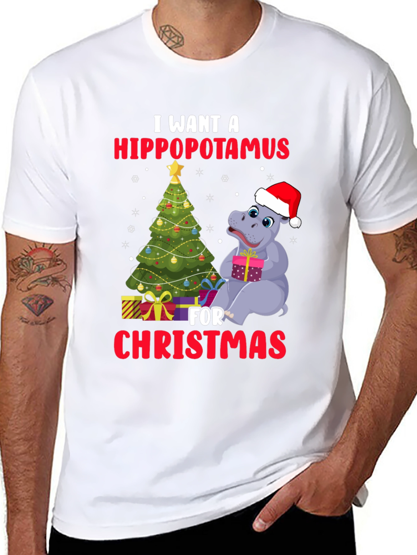 Hippopotamus Christmas T-Shirt