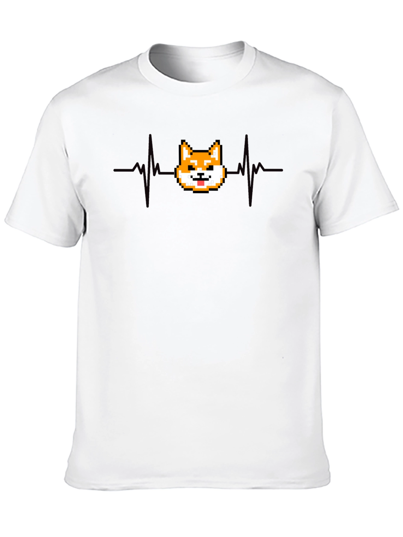 Pixel Doge Heartbeat T-Shirt - Black Cotton Graphic Tee