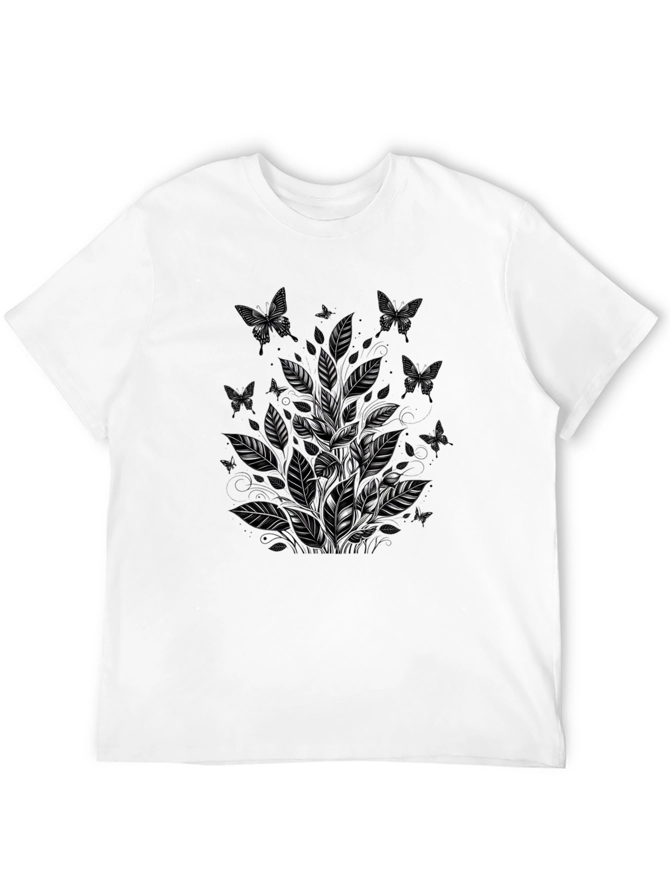 Butterfly Botanical Graphic Tee - Black Cotton Blend