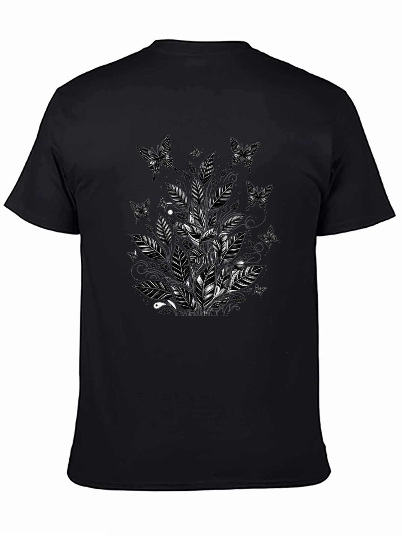 Butterfly Botanical Graphic Tee - Black Cotton Blend