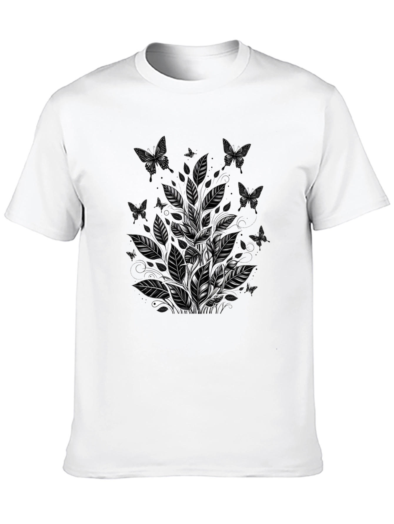 Butterfly Botanical Graphic Tee - Black Cotton Blend