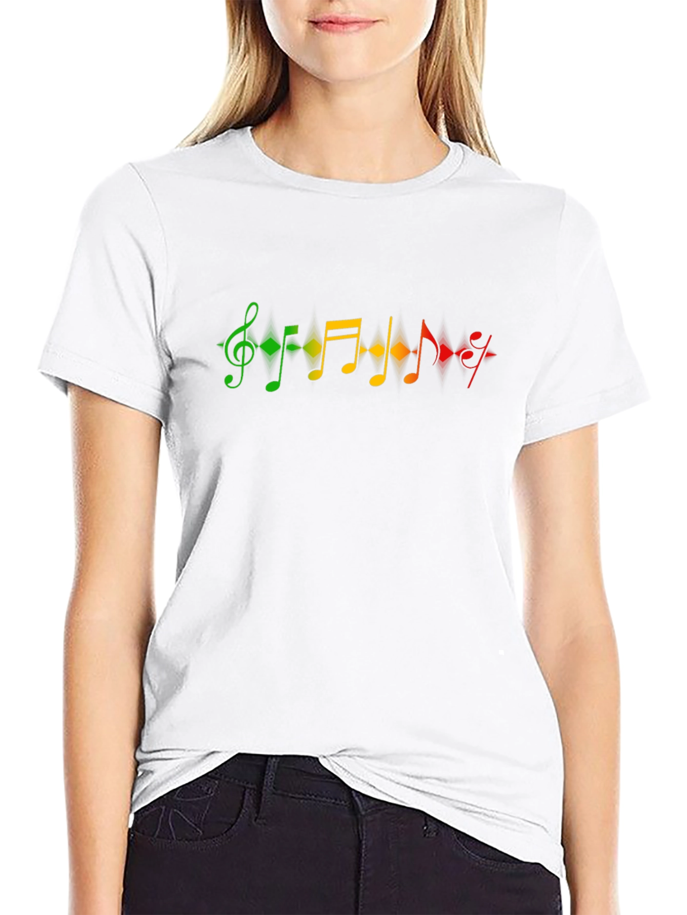 Musical Note Graphic T-Shirt - Black Crew Neck Tee