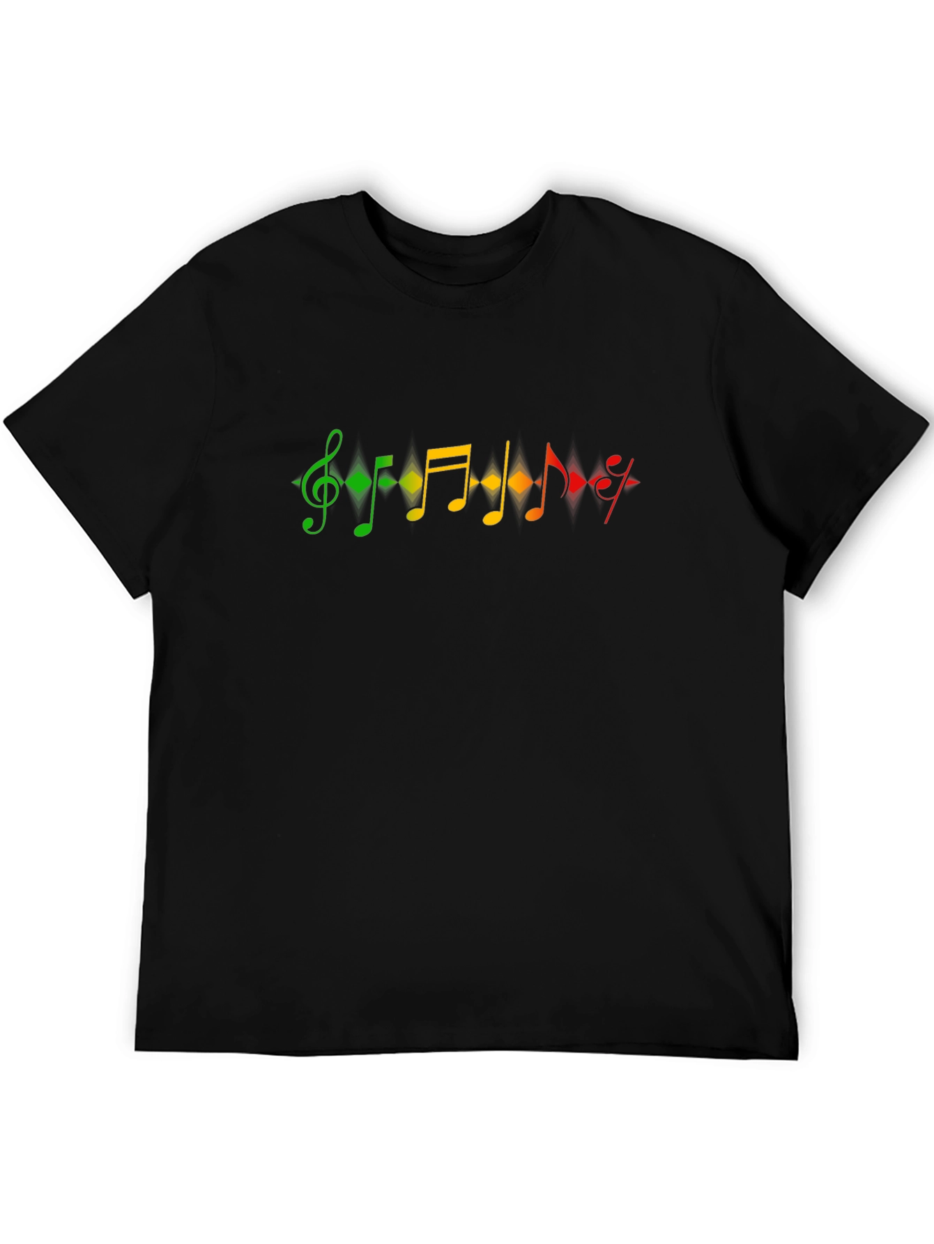 Musical Note Graphic T-Shirt - Black Crew Neck Tee