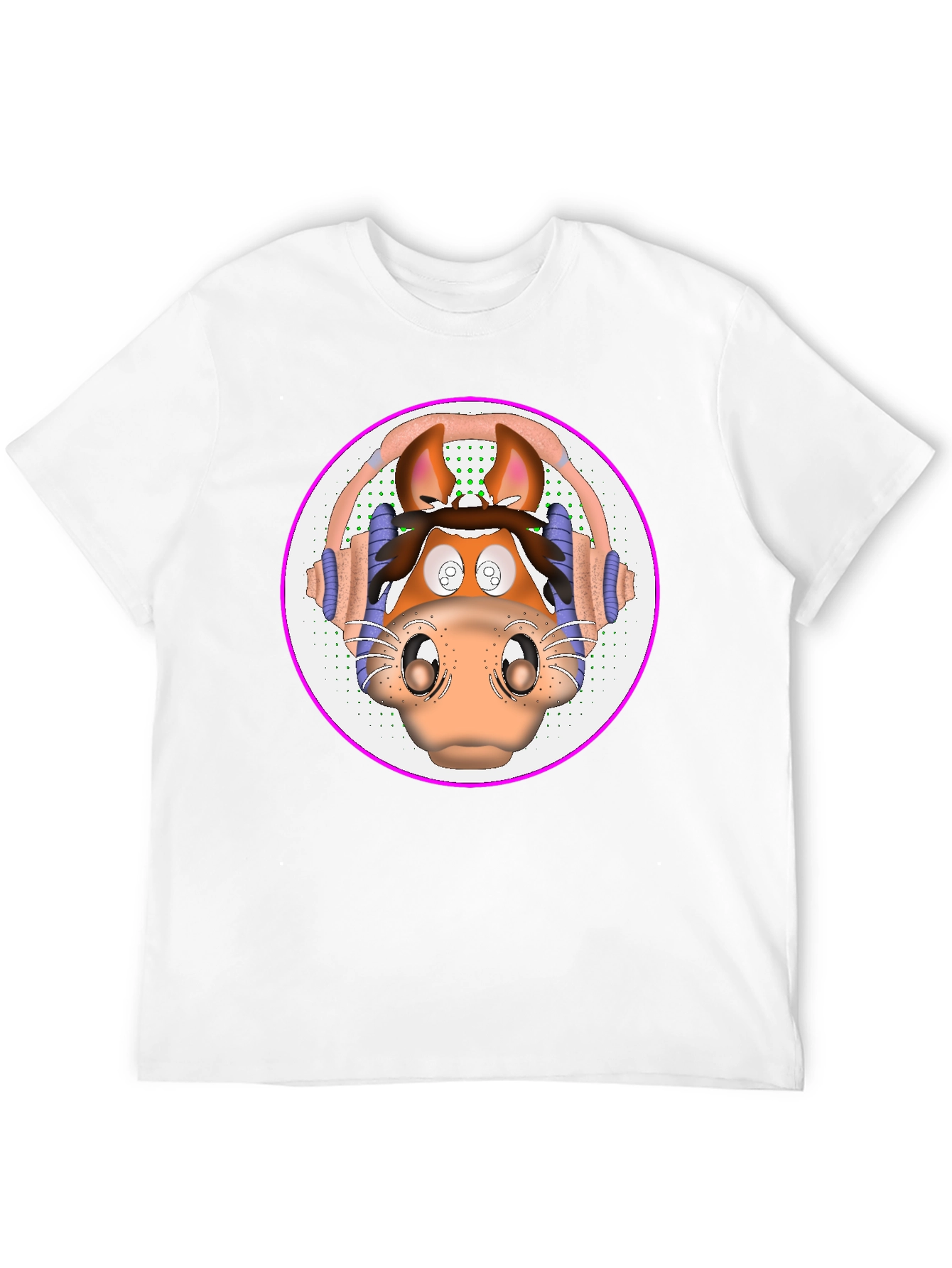 Cartoon Horse Headphone Graphic T-Shirt