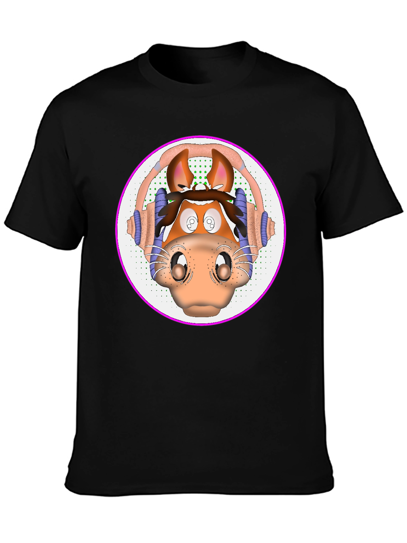Cartoon Horse Headphone Graphic T-Shirt