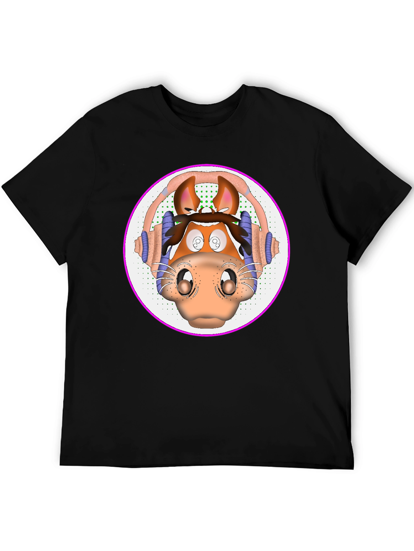Cartoon Horse Headphone Graphic T-Shirt