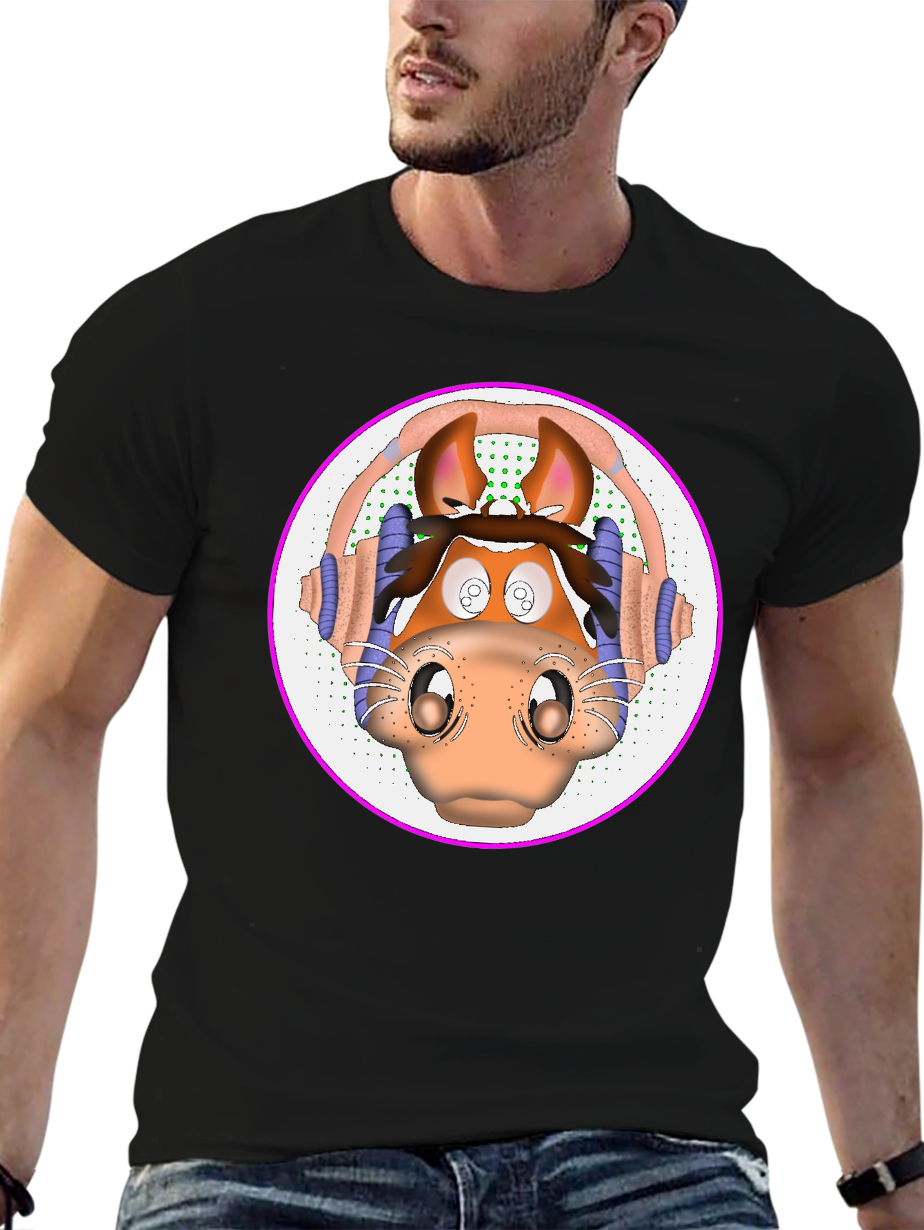 Cartoon Horse Headphone Graphic T-Shirt