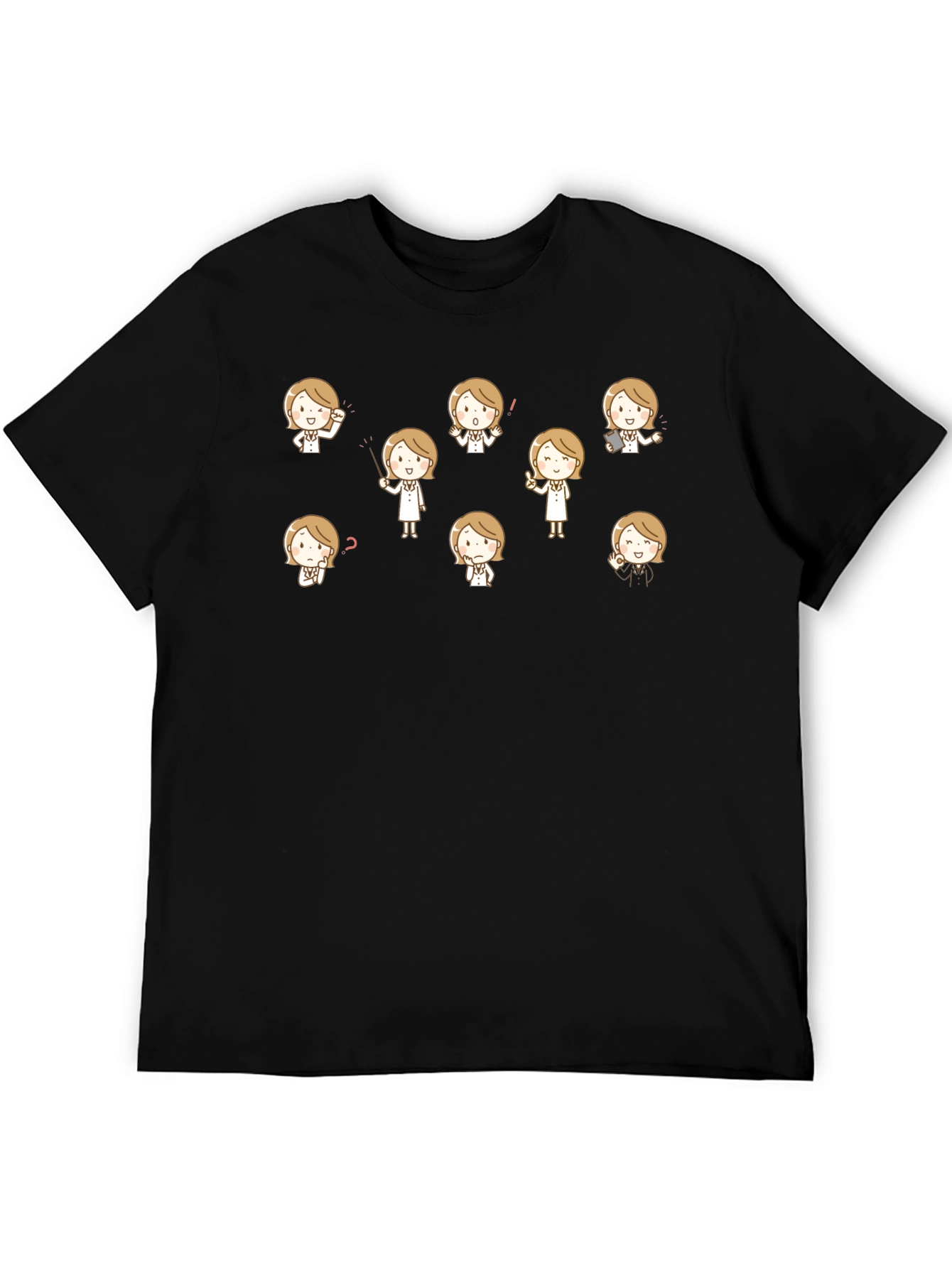 Cartoon Teacher Black T-Shirt