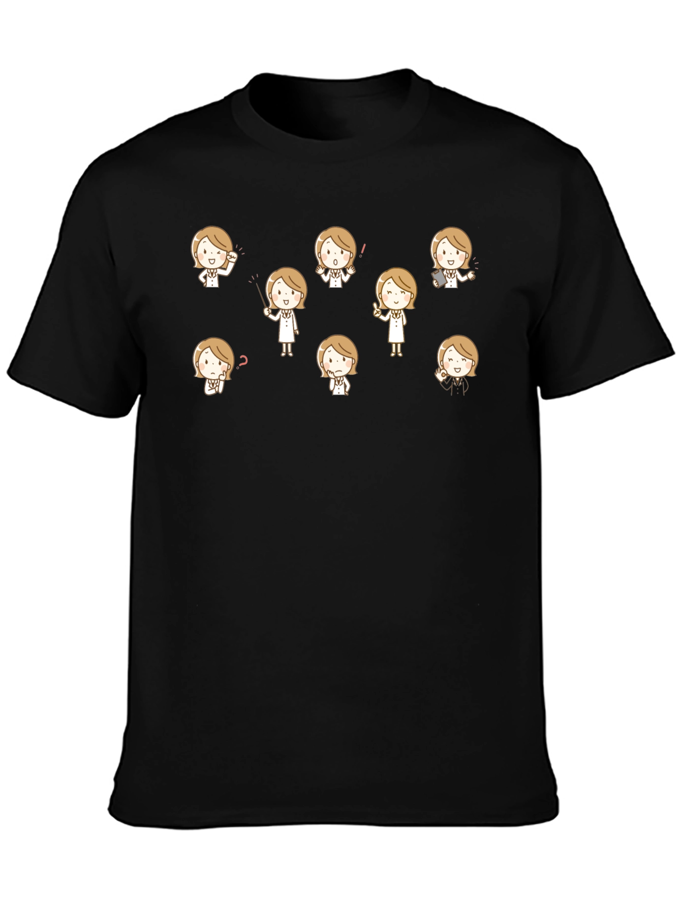 Cartoon Teacher Black T-Shirt