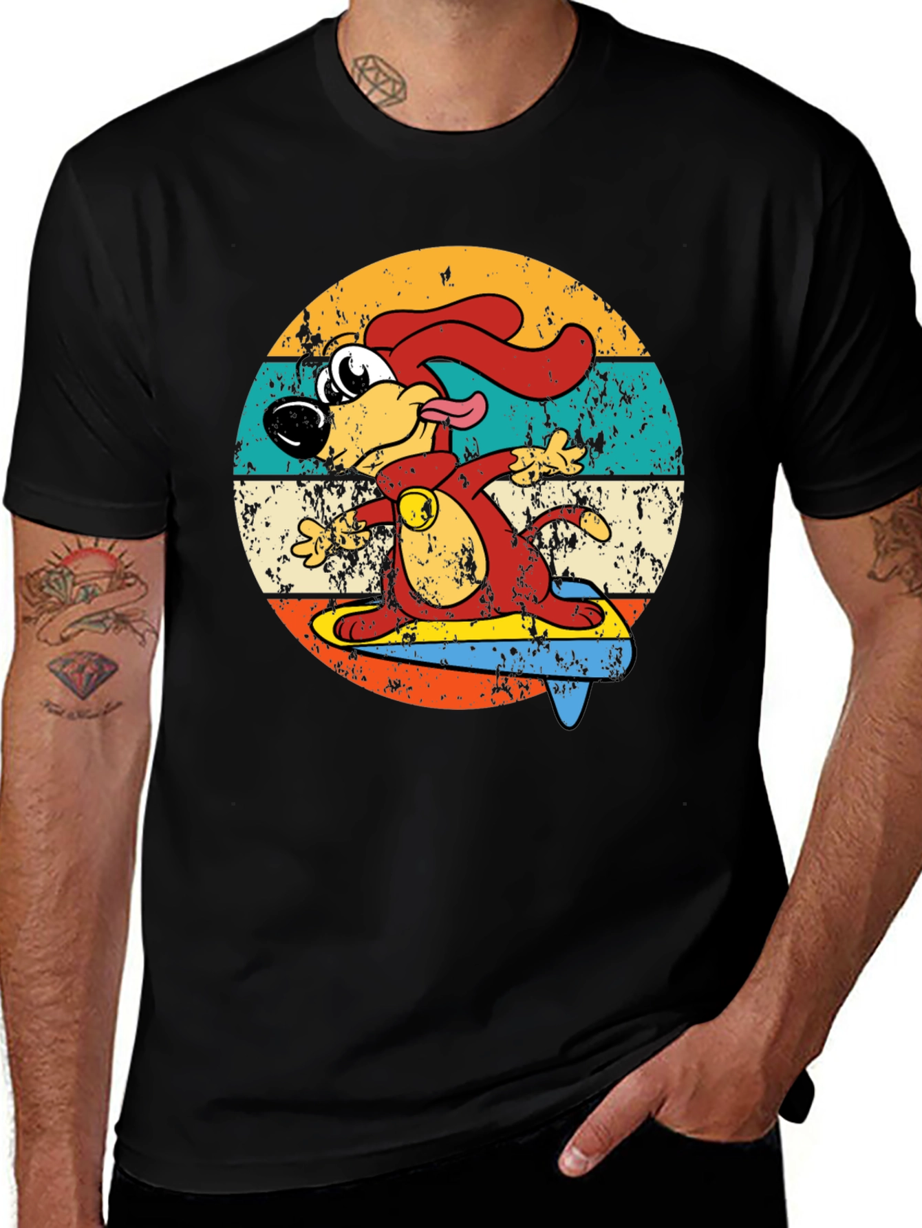 Retro Cartoon Dog Surfing T-Shirt