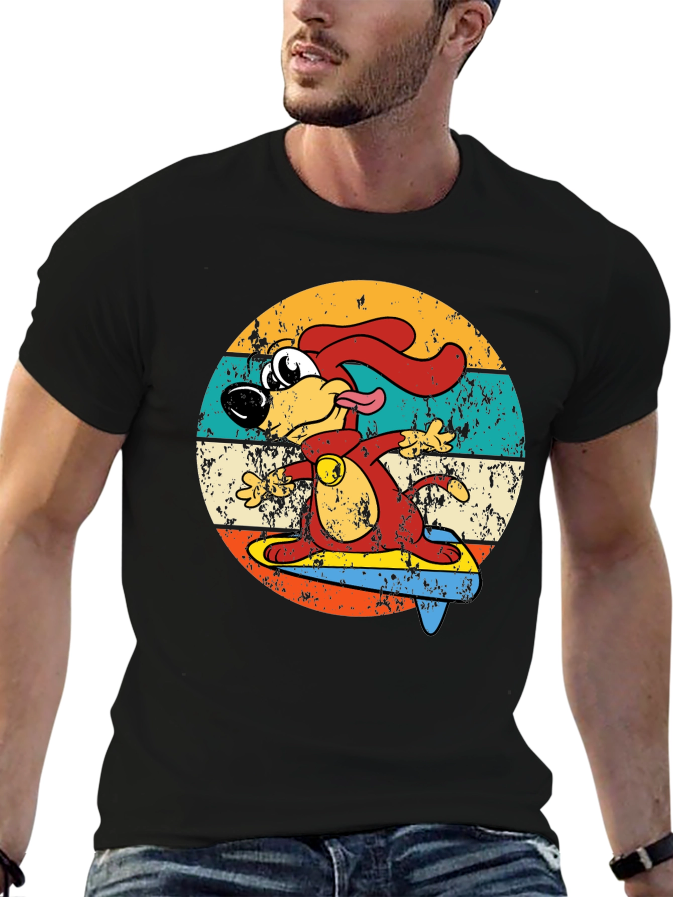Retro Cartoon Dog Surfing T-Shirt