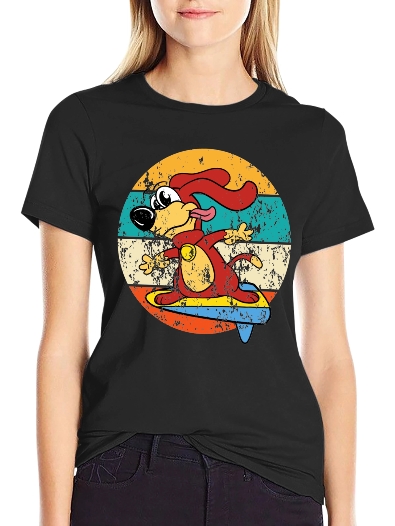 Retro Cartoon Dog Surfing T-Shirt
