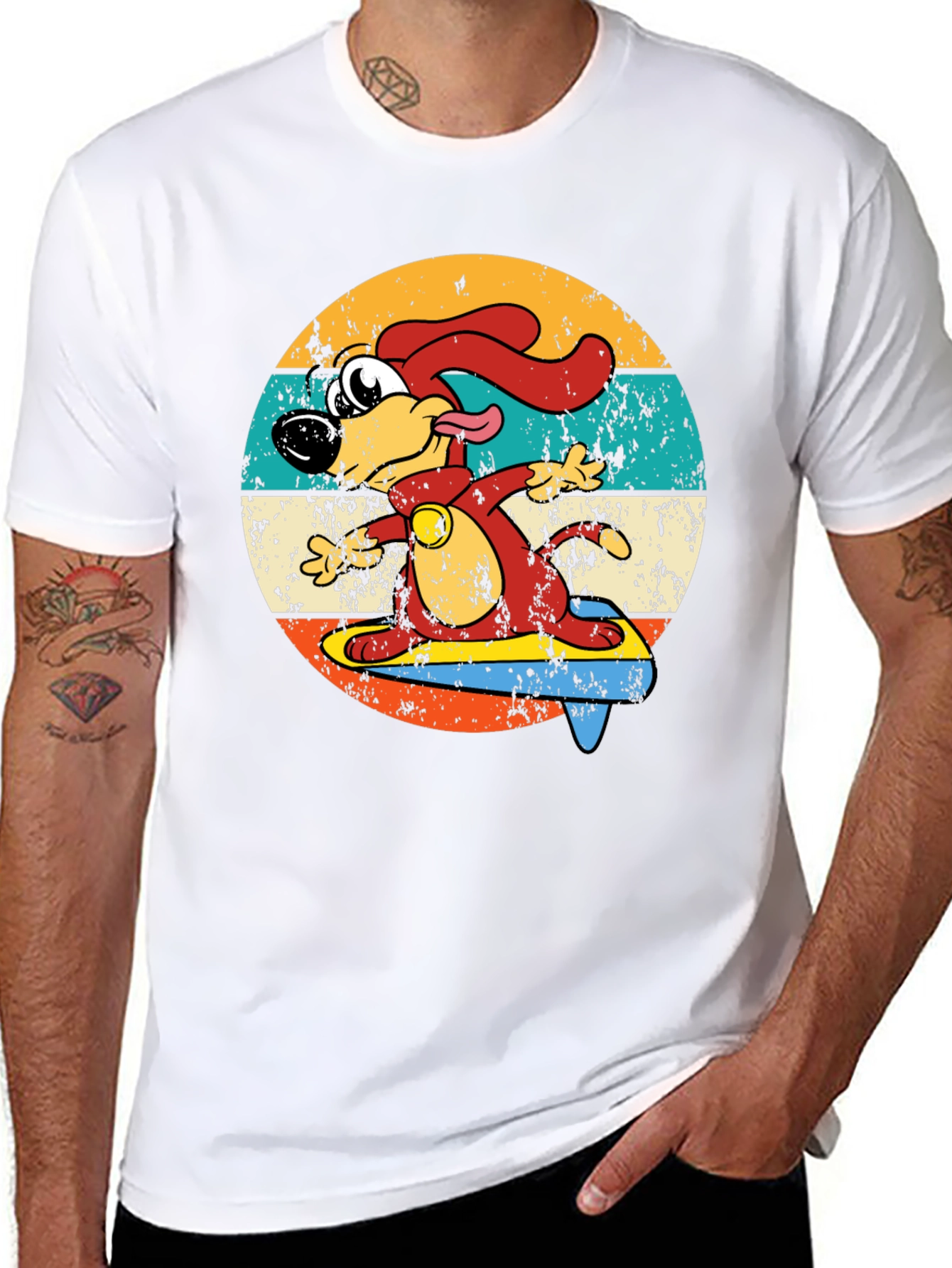 Retro Cartoon Dog Surfing T-Shirt