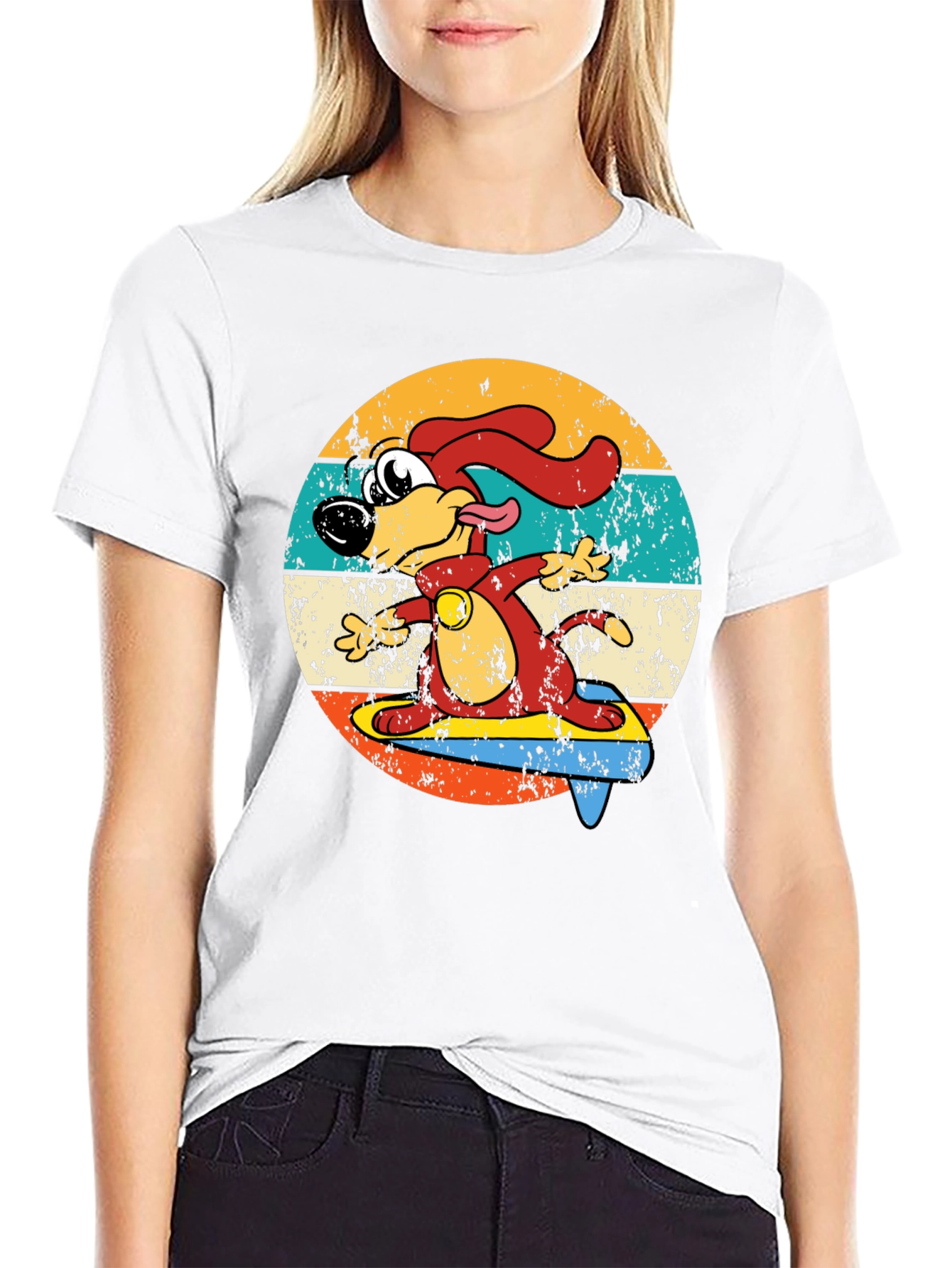 Retro Cartoon Dog Surfing T-Shirt