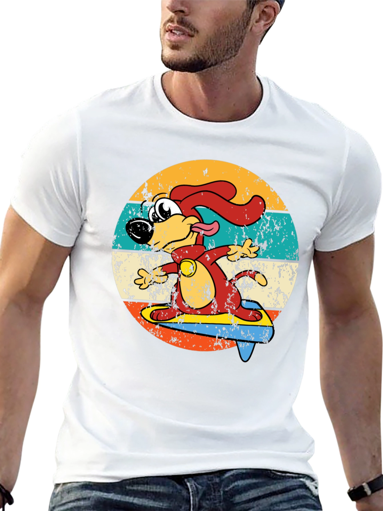 Retro Cartoon Dog Surfing T-Shirt