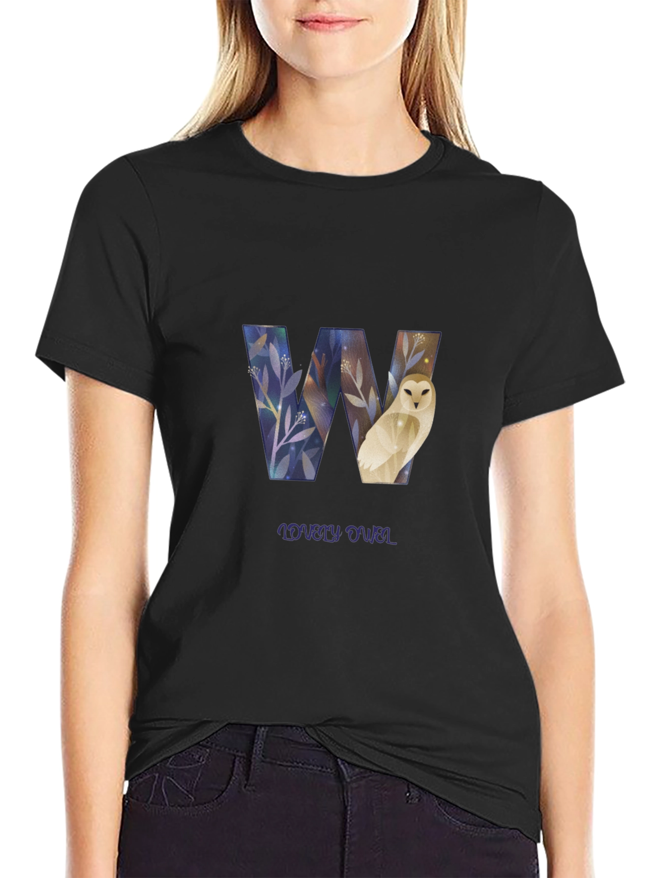 Lovely Owl Graphic T-Shirt Black Cotton Tee