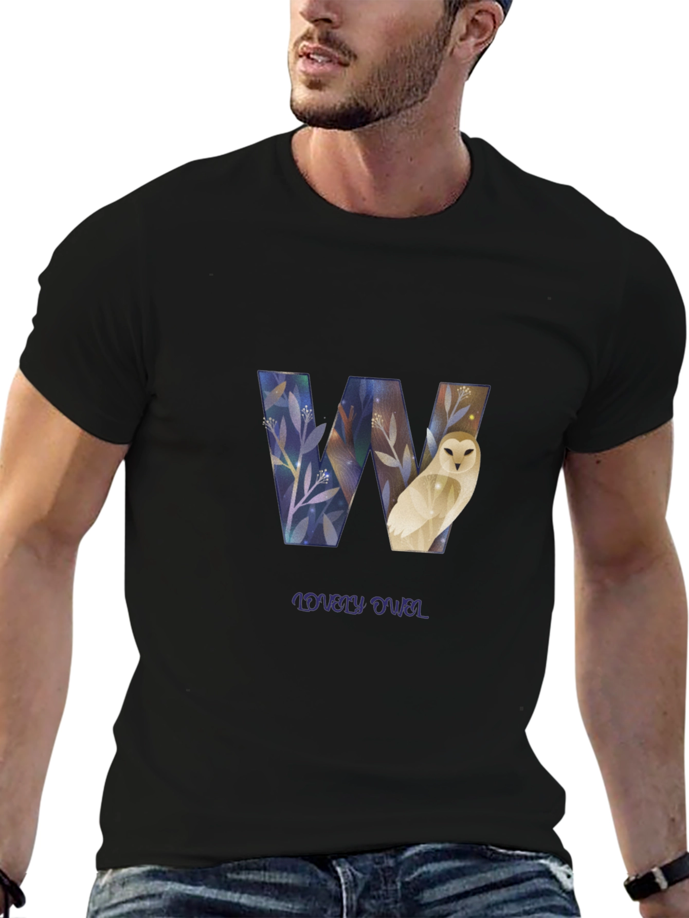 Lovely Owl Graphic T-Shirt Black Cotton Tee