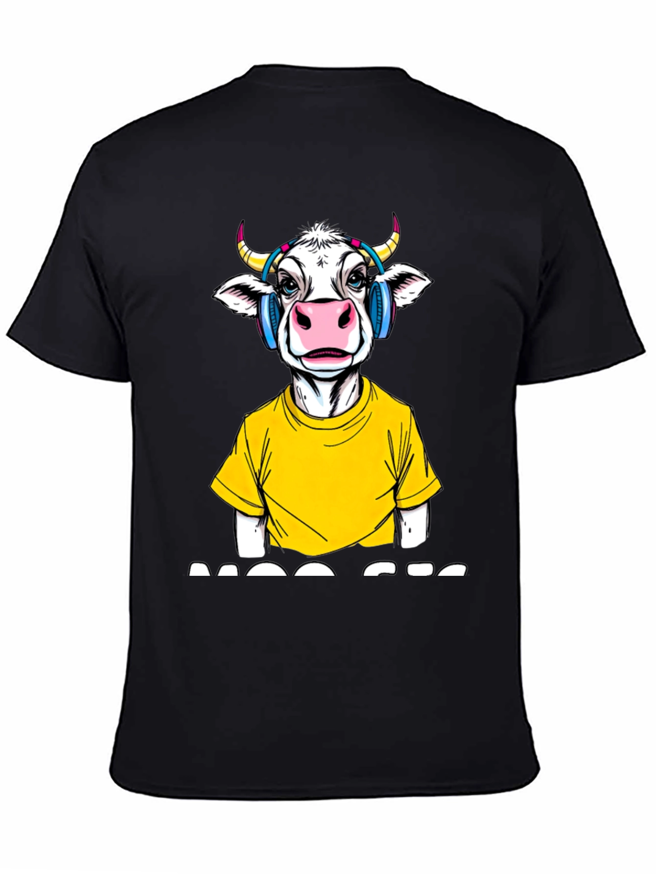 Cow with Headphones Graphic T-Shirt - Quirky Fashion