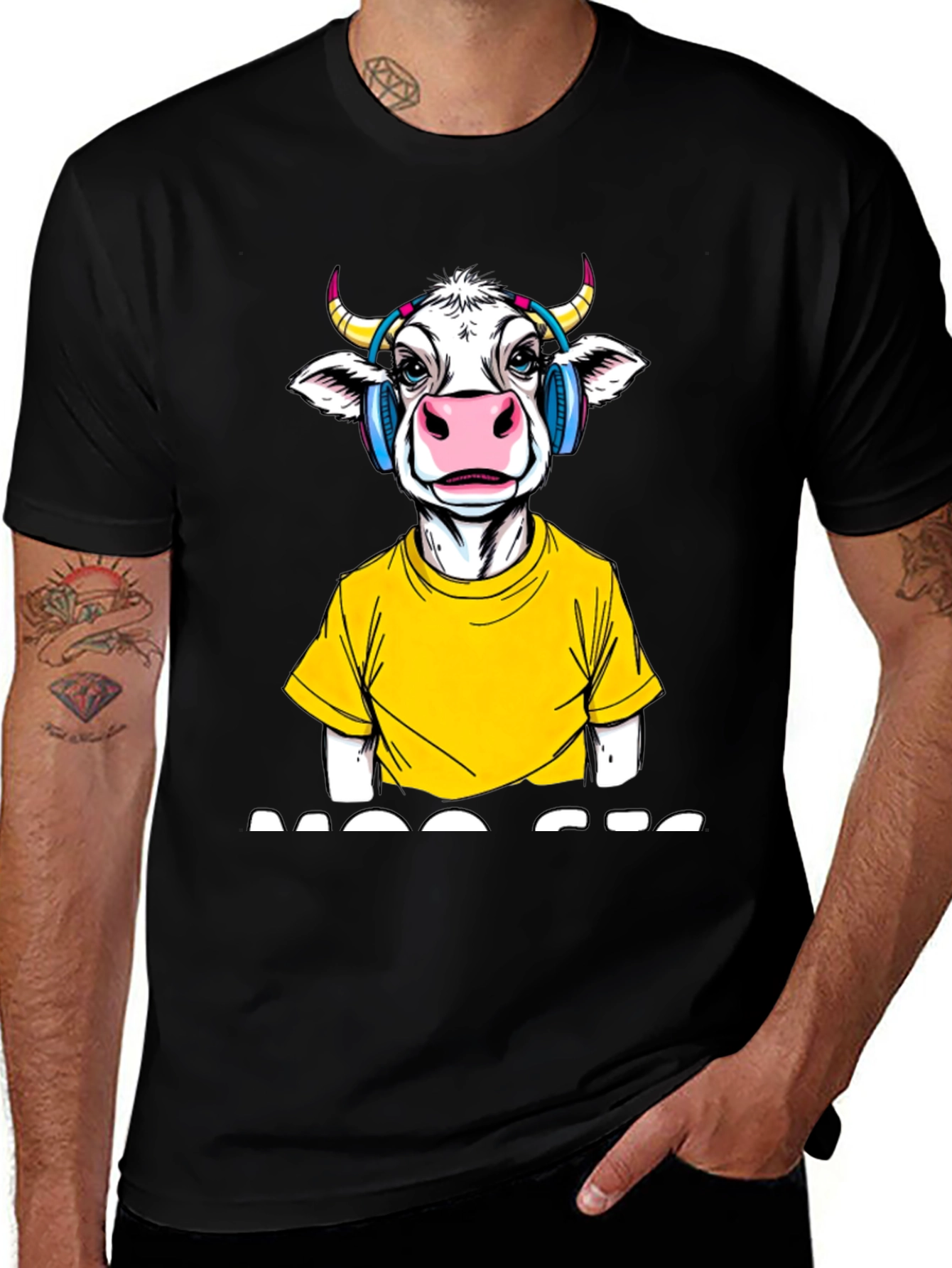 Cow with Headphones Graphic T-Shirt - Quirky Fashion