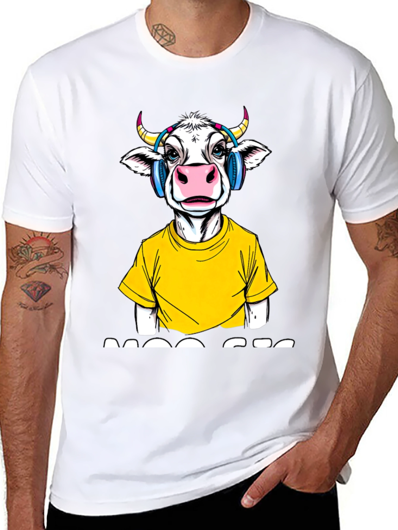Cow with Headphones Graphic T-Shirt - Quirky Fashion