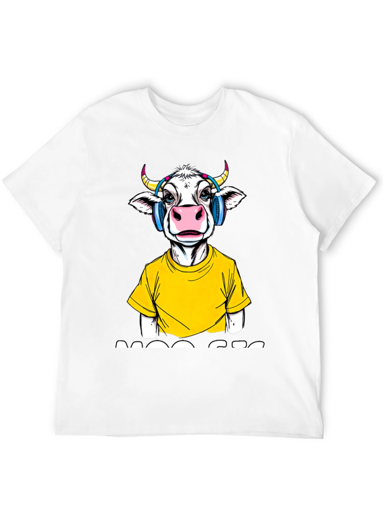 Cow with Headphones Graphic T-Shirt - Quirky Fashion