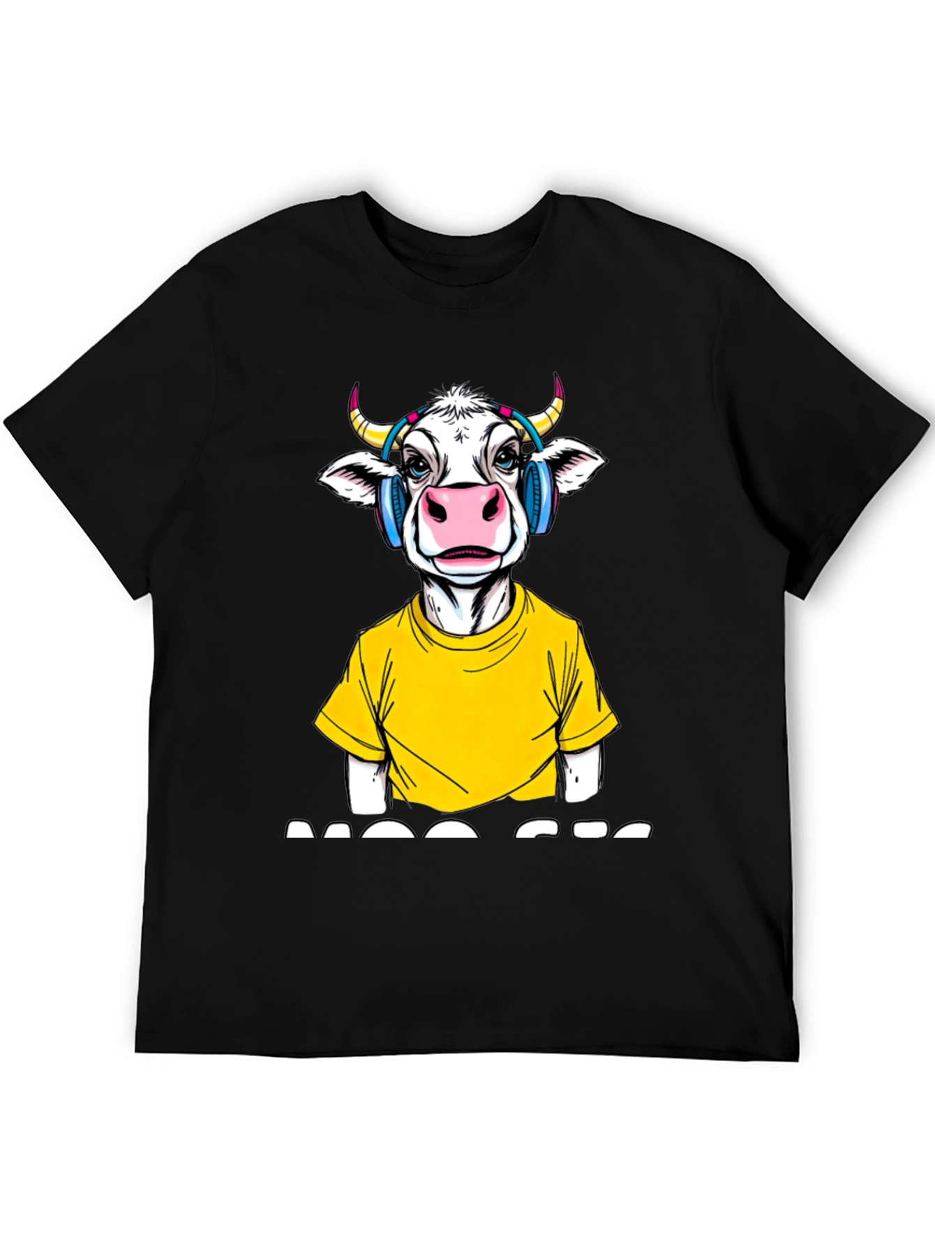Cow with Headphones Graphic T-Shirt - Quirky Fashion