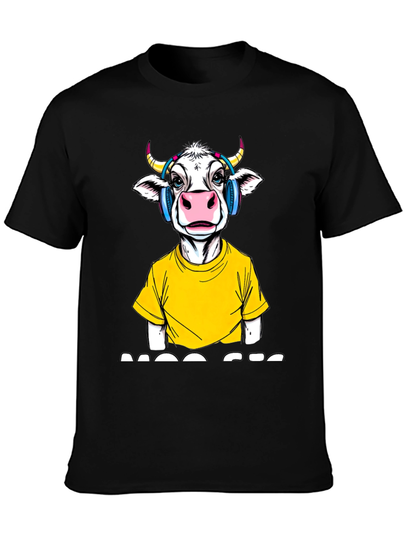 Cow with Headphones Graphic T-Shirt - Quirky Fashion