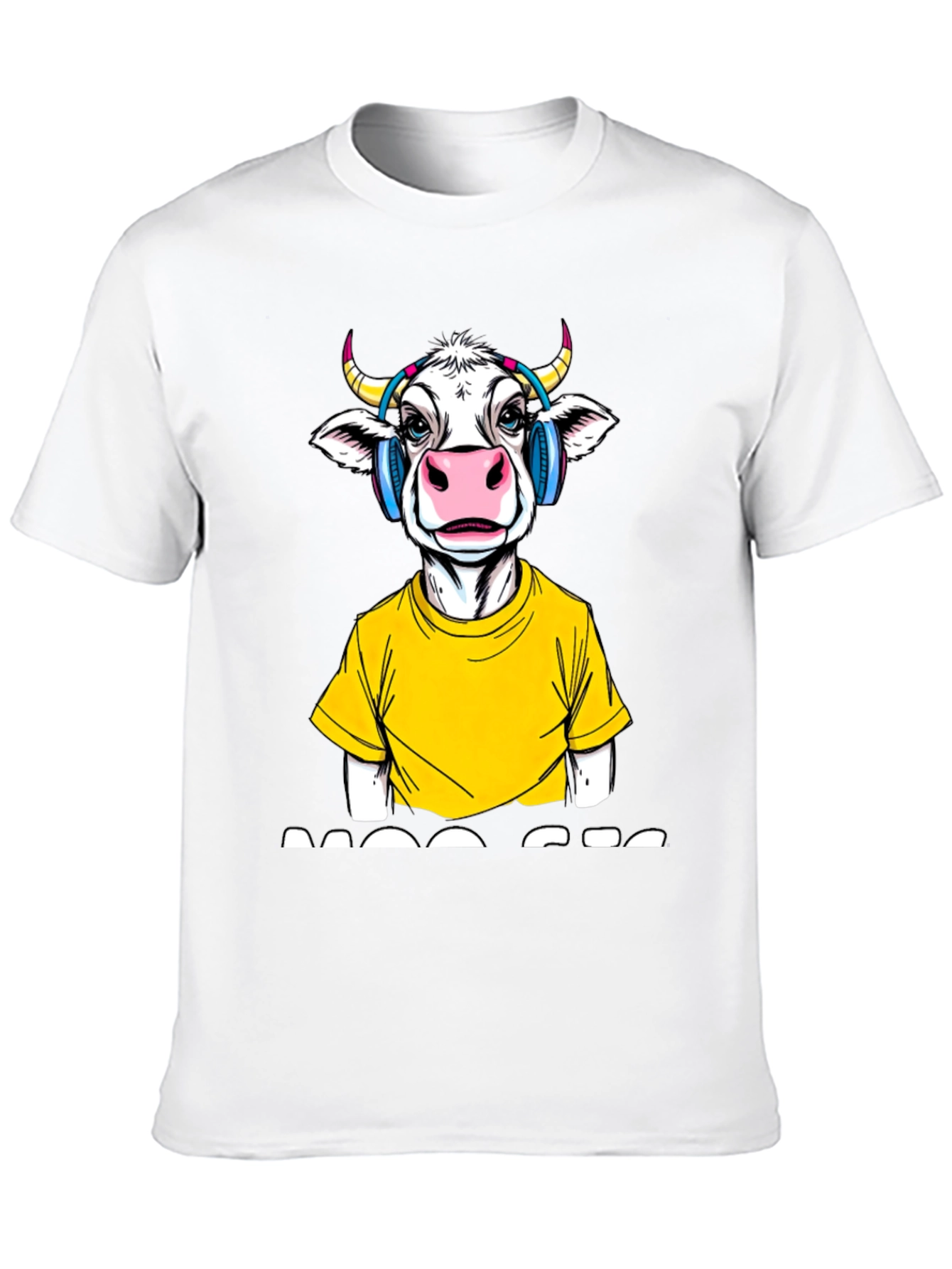 Cow with Headphones Graphic T-Shirt - Quirky Fashion
