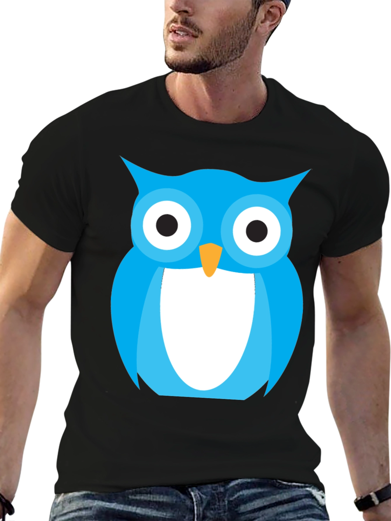 Blue Owl Graphic Tee - Stylish Black Cotton T-Shirt