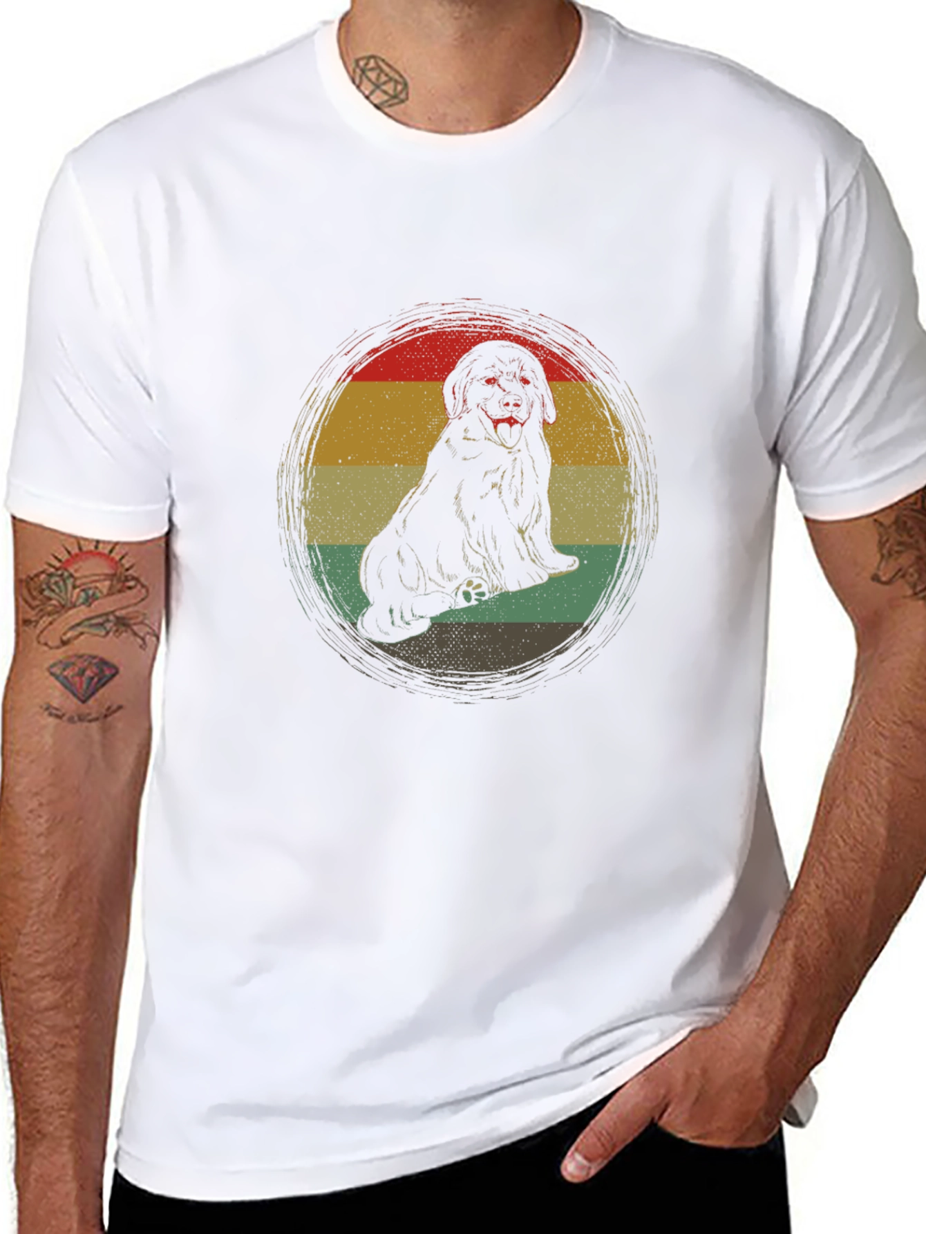 Retro Dog Graphic Tee - Black Crew Neck T-Shirt