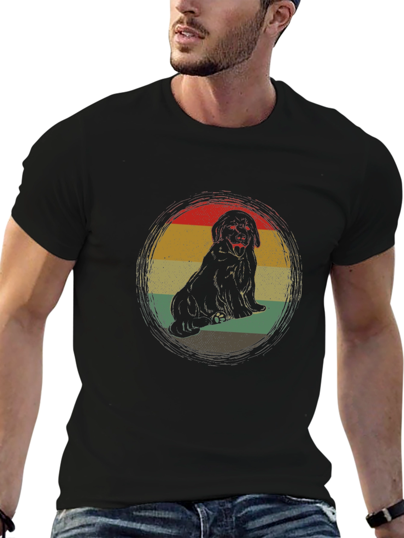 Retro Dog Graphic Tee - Black Crew Neck T-Shirt