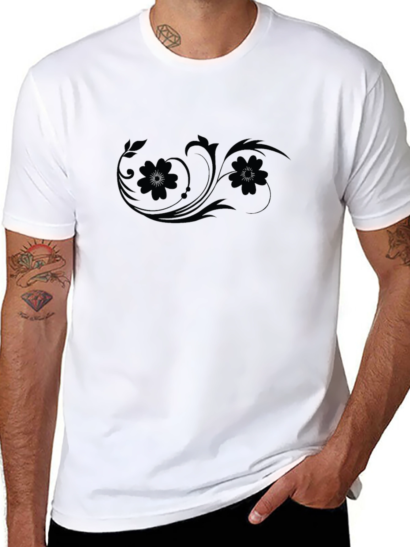 Stylish Black T-Shirt with Floral Design