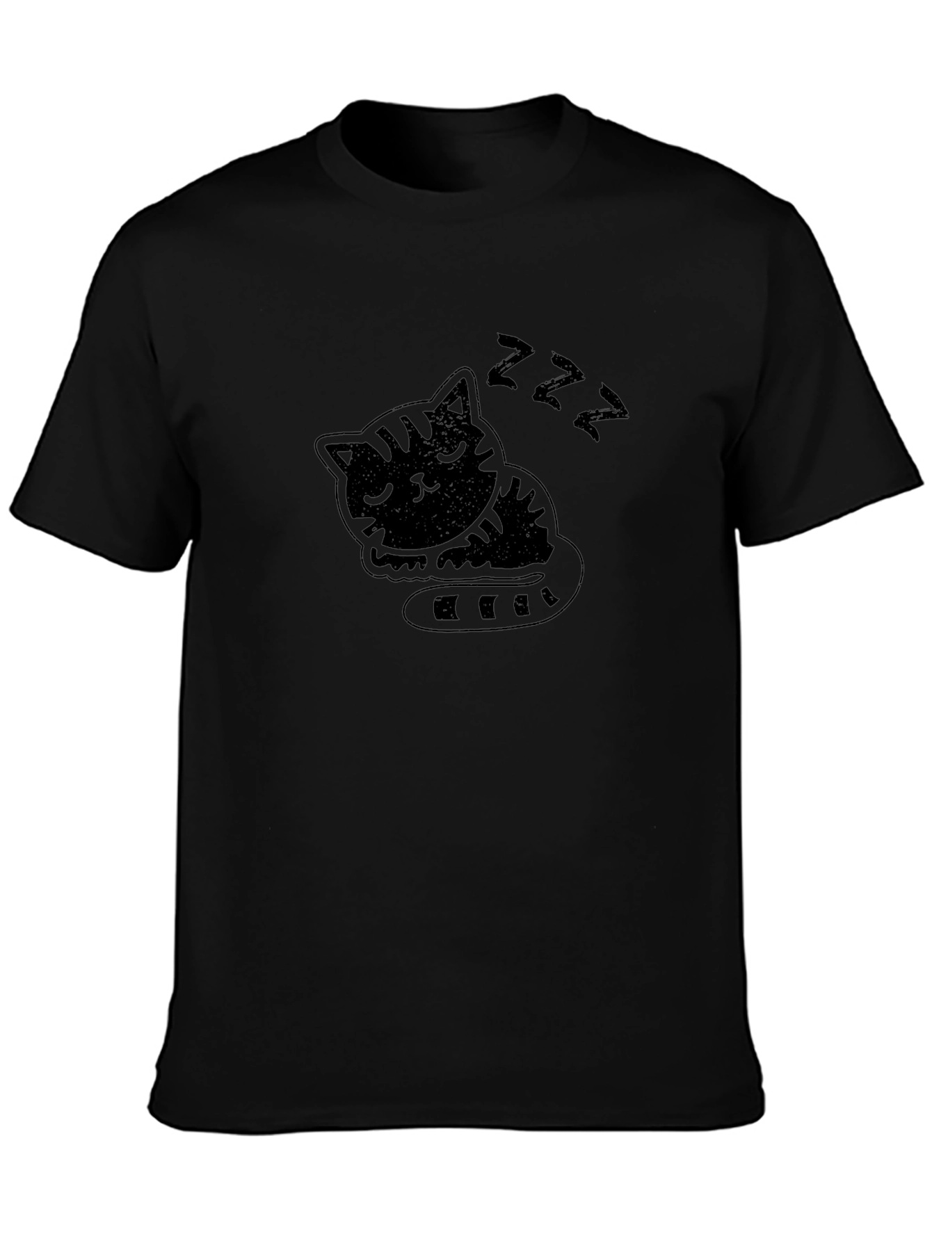 Sleeping Cat Graphic Tee - Black Cotton T-Shirt