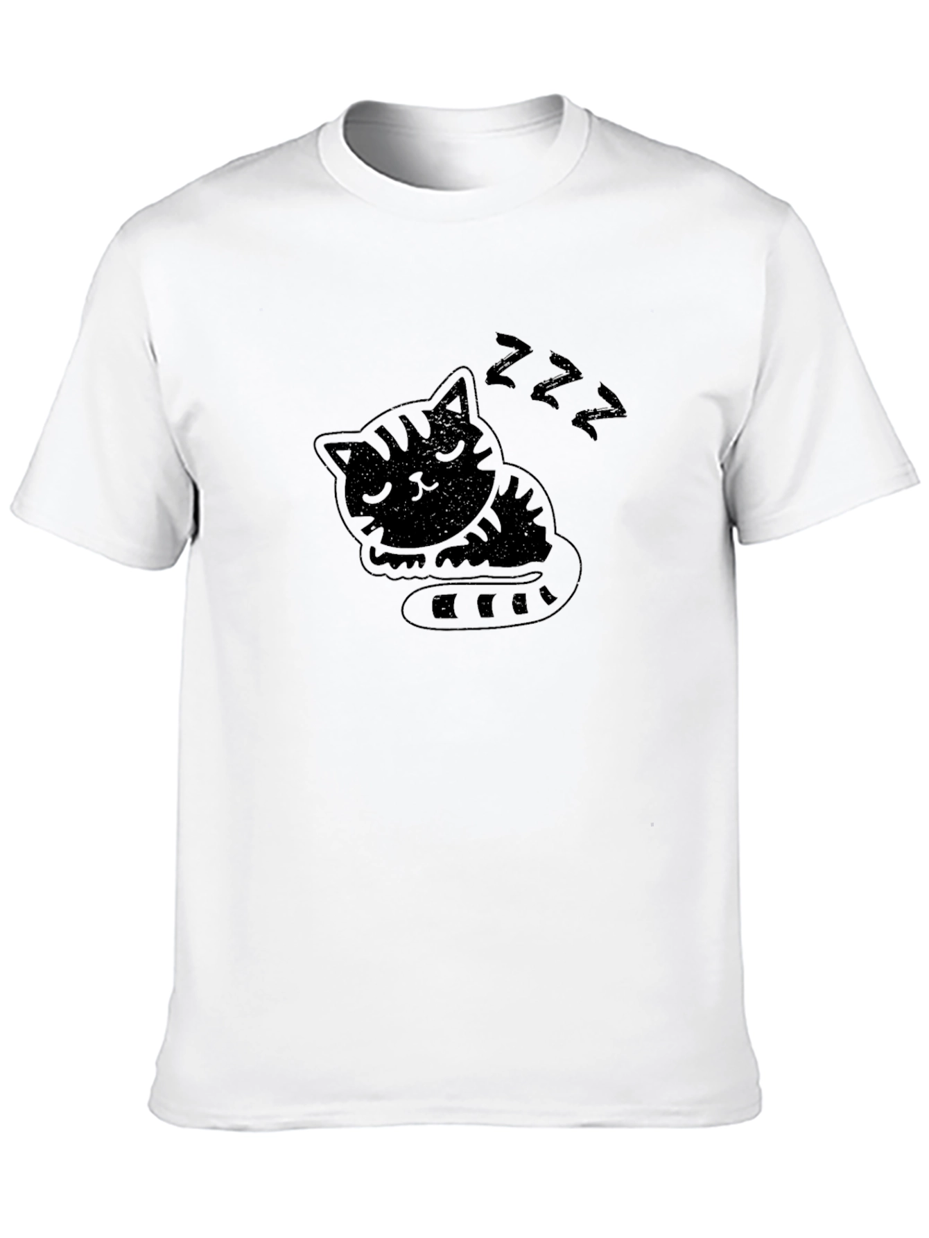 Sleeping Cat Graphic Tee - Black Cotton T-Shirt