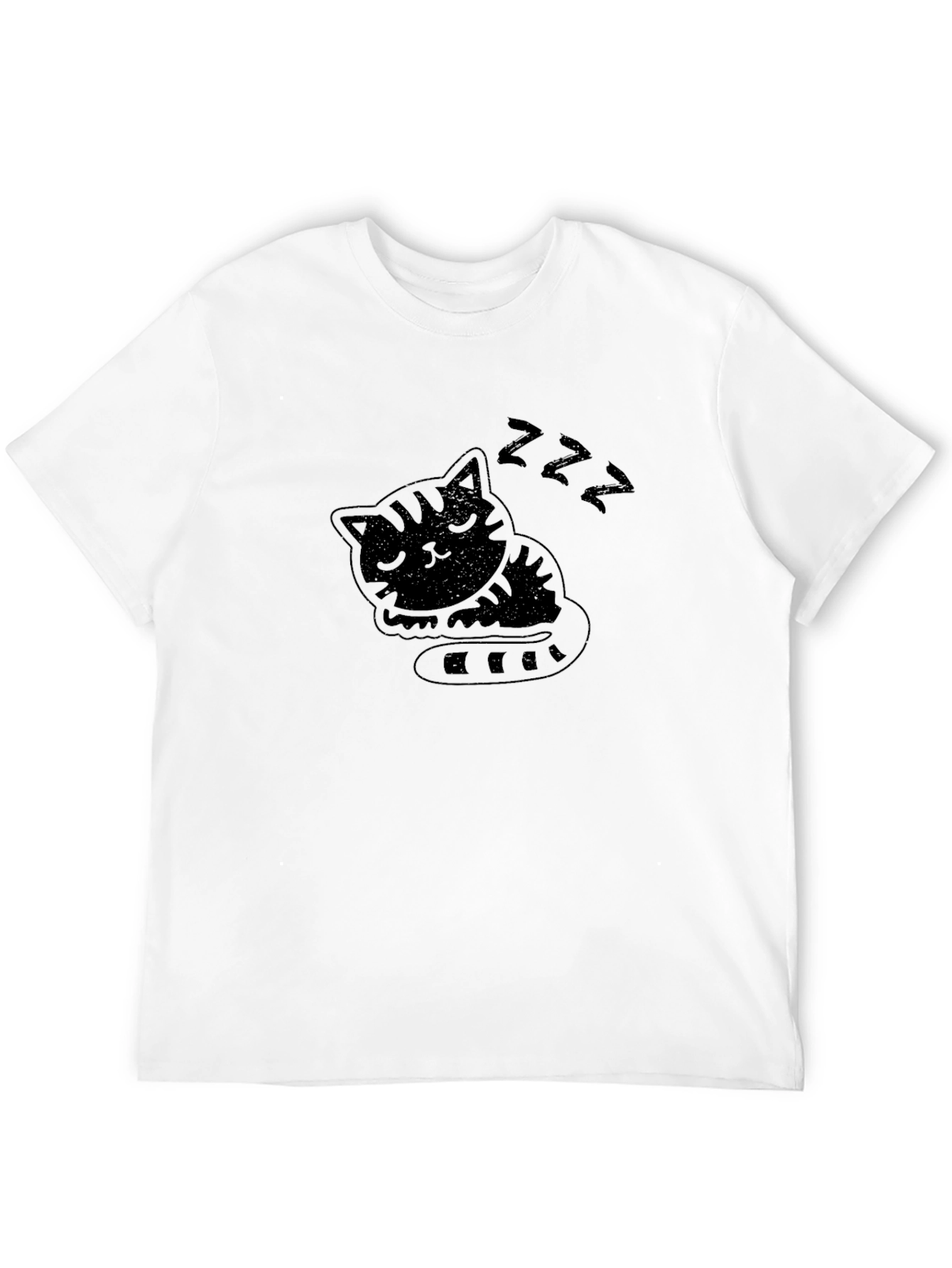 Sleeping Cat Graphic Tee - Black Cotton T-Shirt