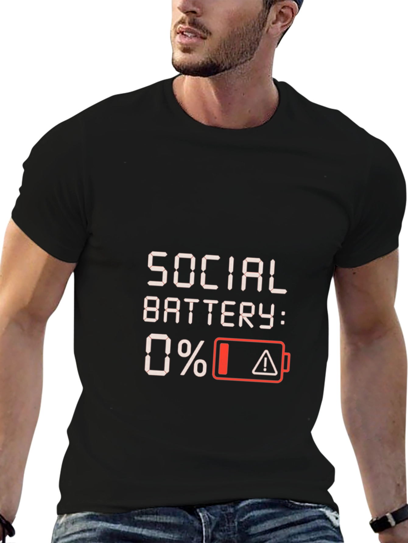 Social Battery 0% Funny Graphic T-Shirt