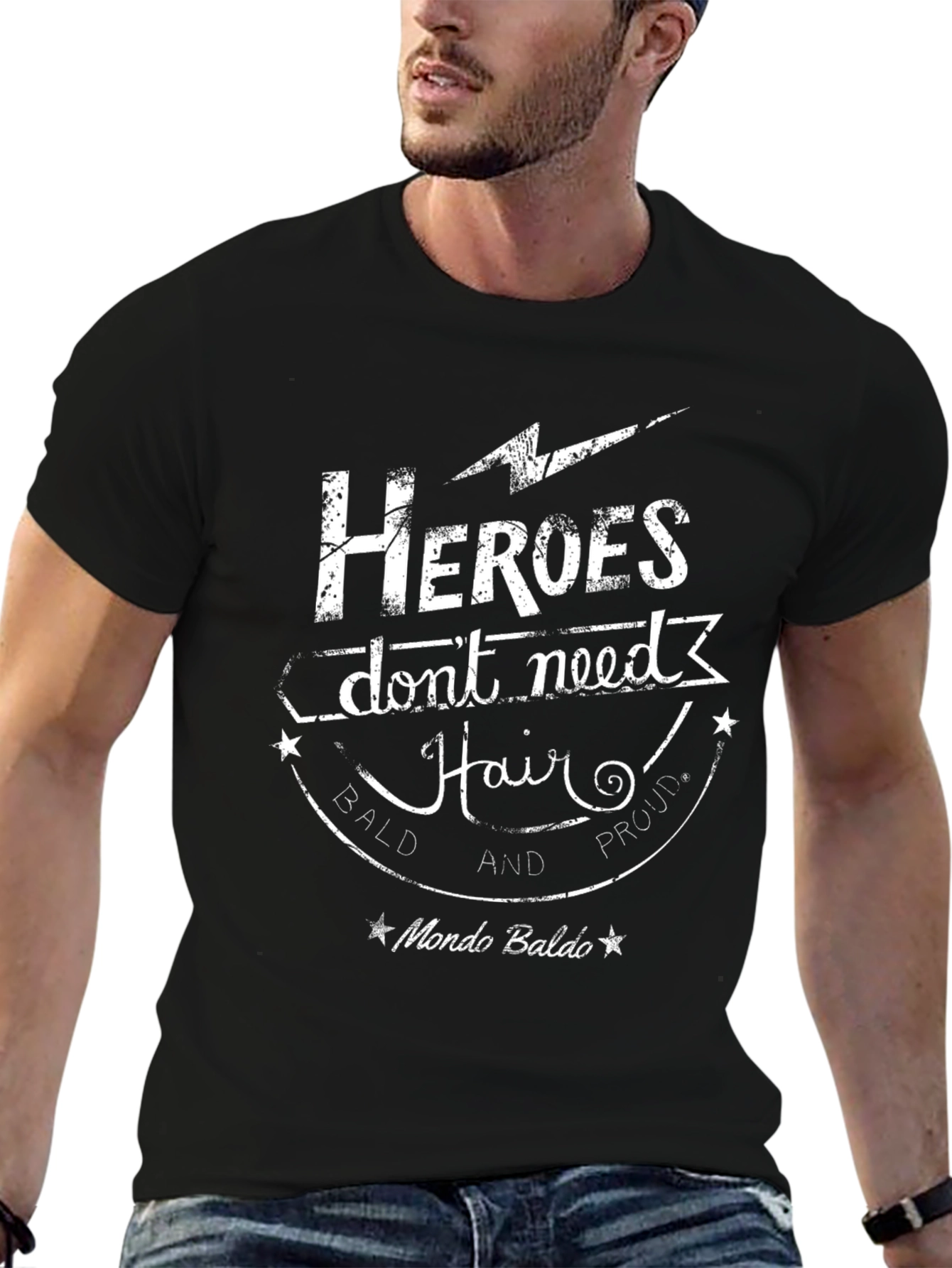 Heroes Dont Need Hair Black T-Shirt