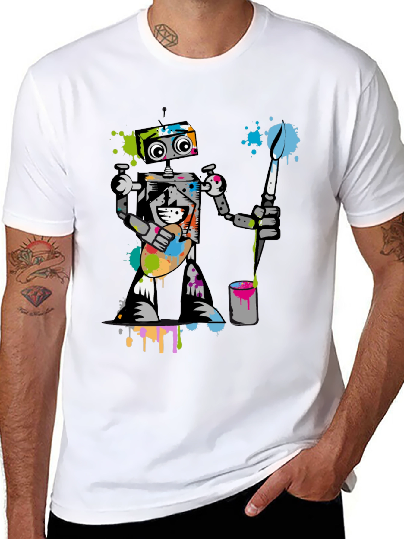 Robot Painter Graphic T-Shirt - Cool Artistic Design