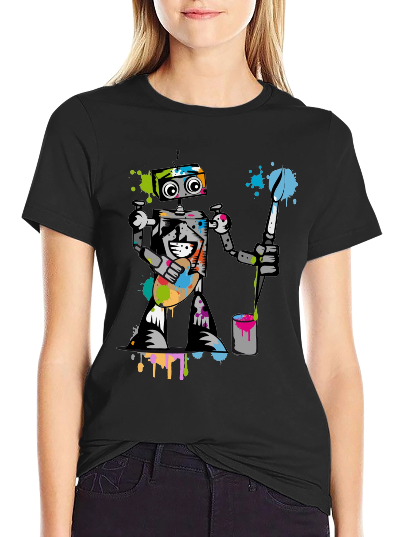 Robot Painter Graphic T-Shirt - Cool Artistic Design