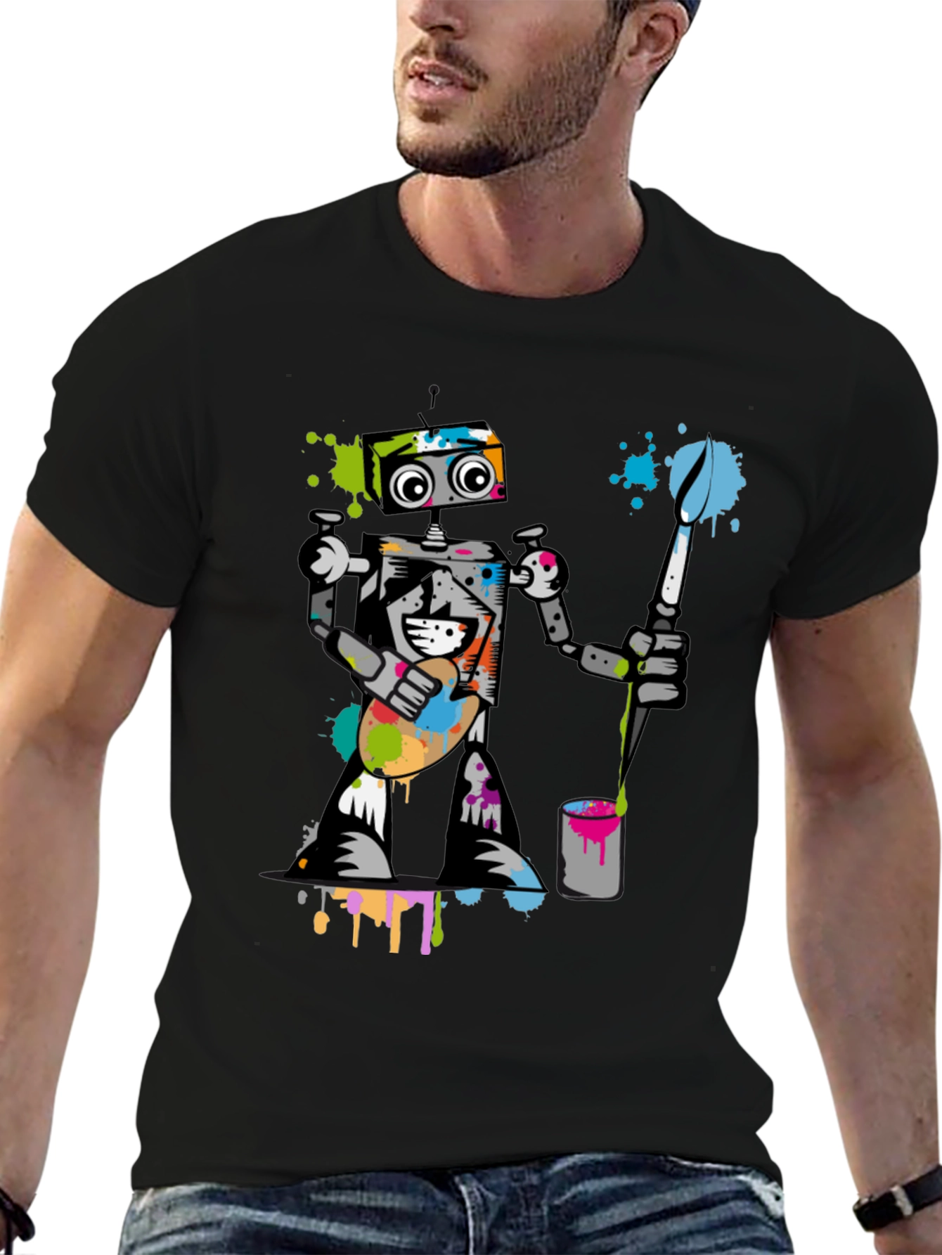 Robot Painter Graphic T-Shirt - Cool Artistic Design