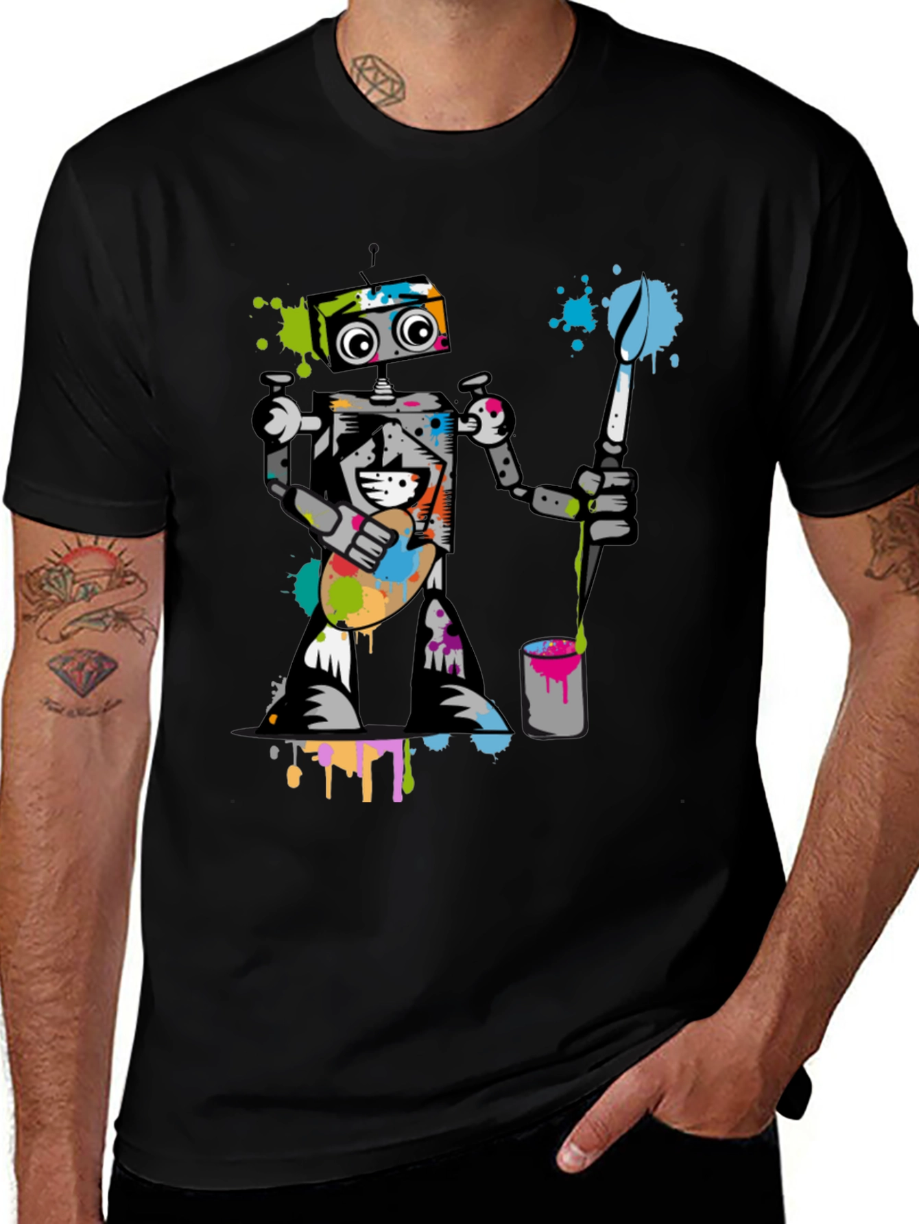 Robot Painter Graphic T-Shirt - Cool Artistic Design